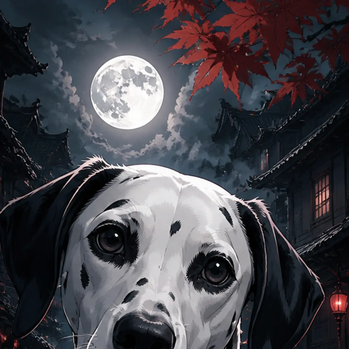 Custom anime portrait of a Dalmatian, white with black spots