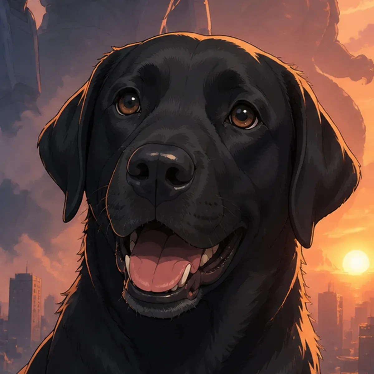 Custom anime portrait of a Labrador Retriever with double coat and kind eyes