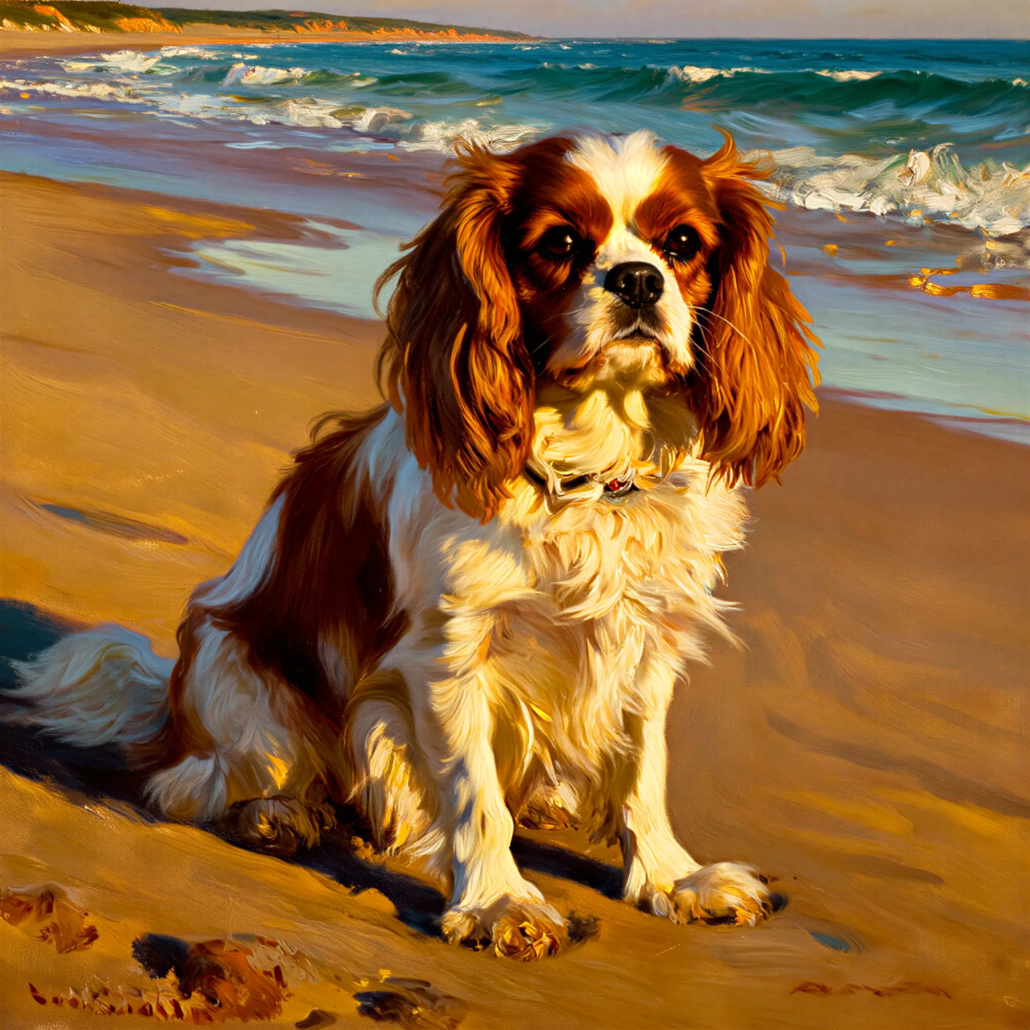 Custom oil painting portrait of a Cavalier King Charles Spaniel