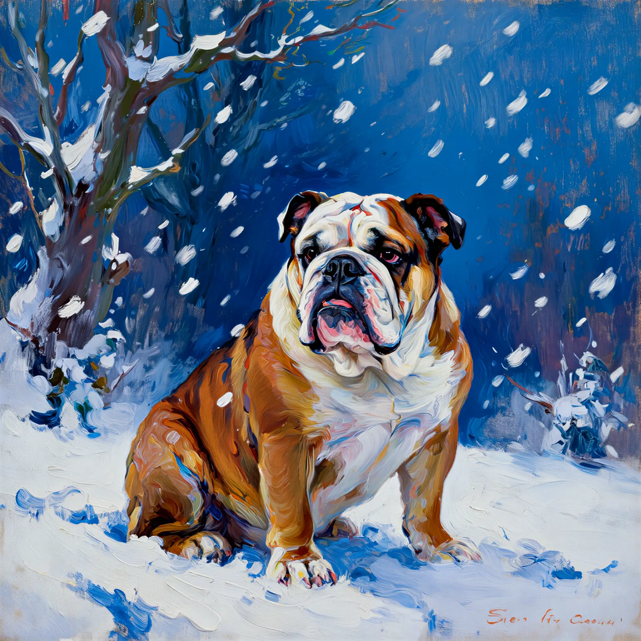 Custom oil painting portrait of an English Bulldog