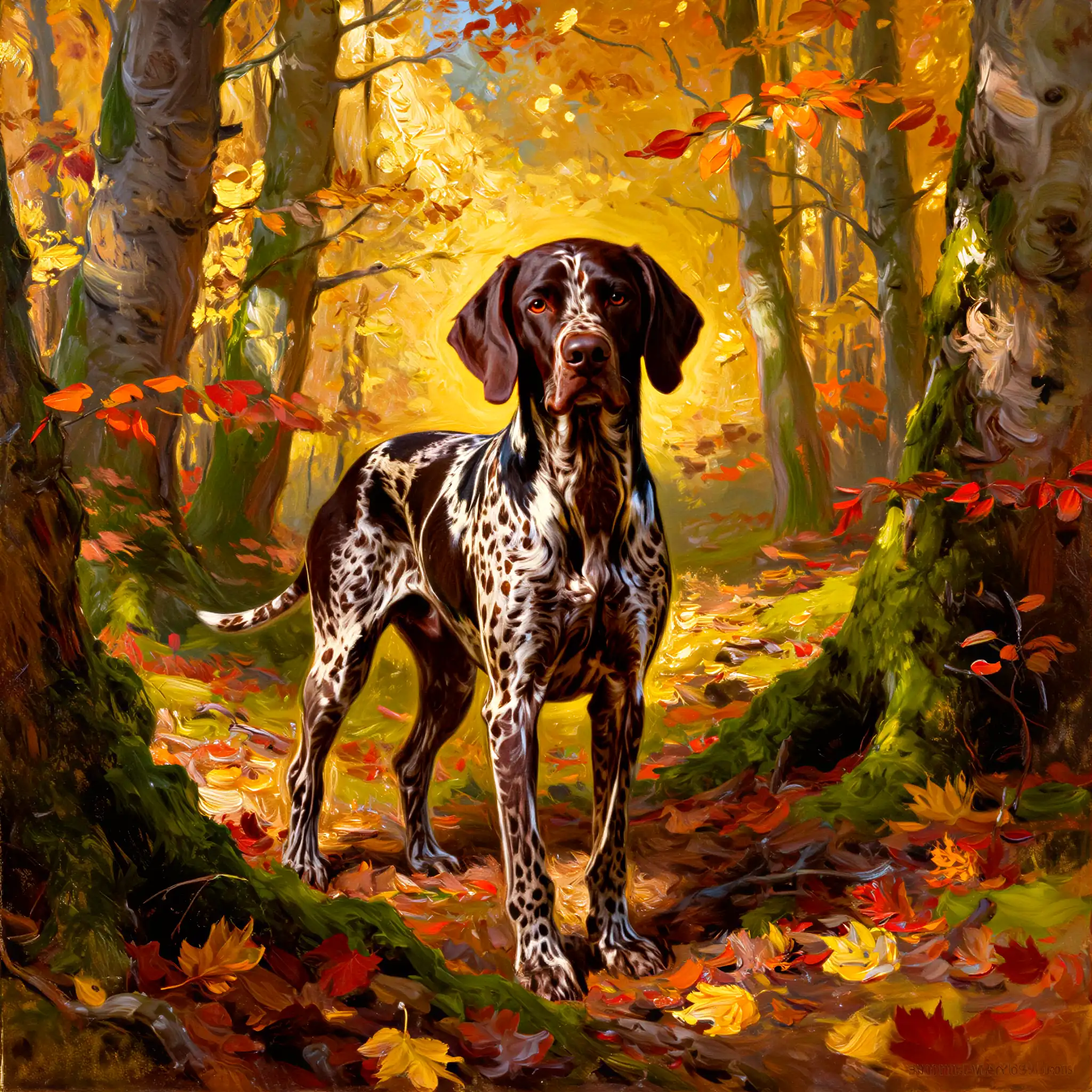 Custom oil painting portrait of a German Shorthaired Pointer