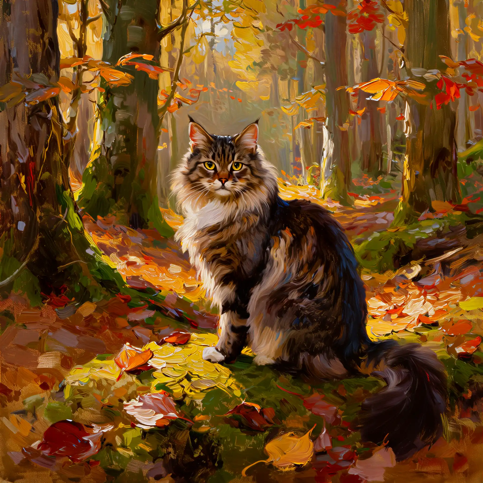 Custom oil painting portrait of a Norwegian Forest Cat