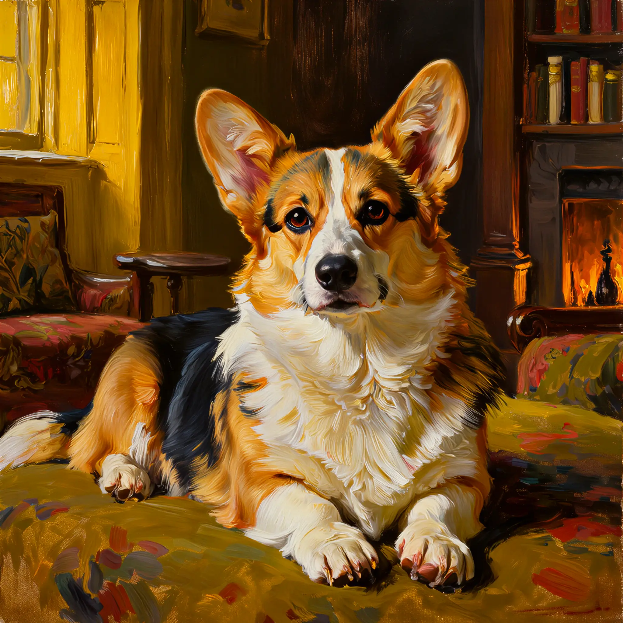 Custom oil painting portrait of a Pembroke Welsh Corgi