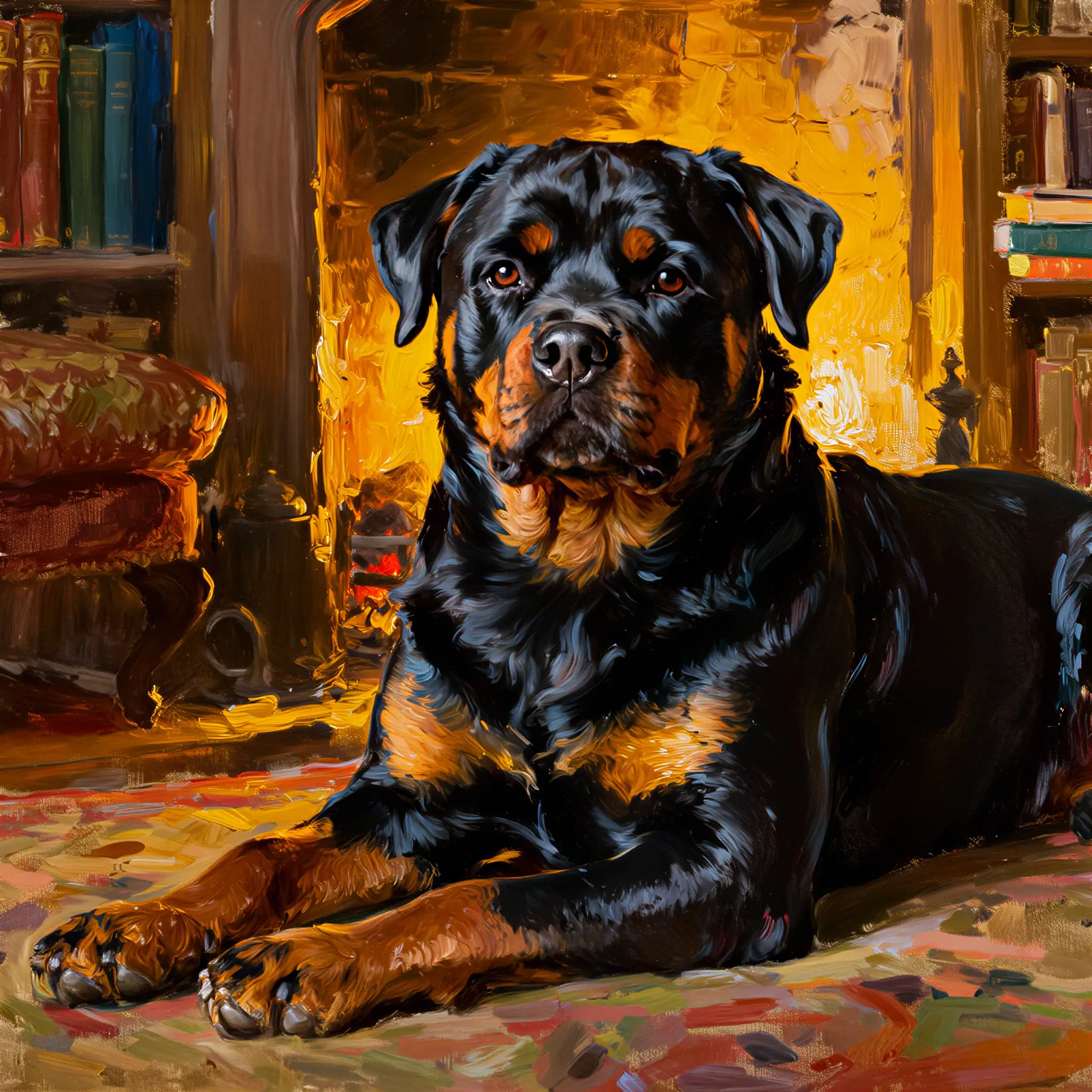 Custom oil painting portrait of a Rottweiler