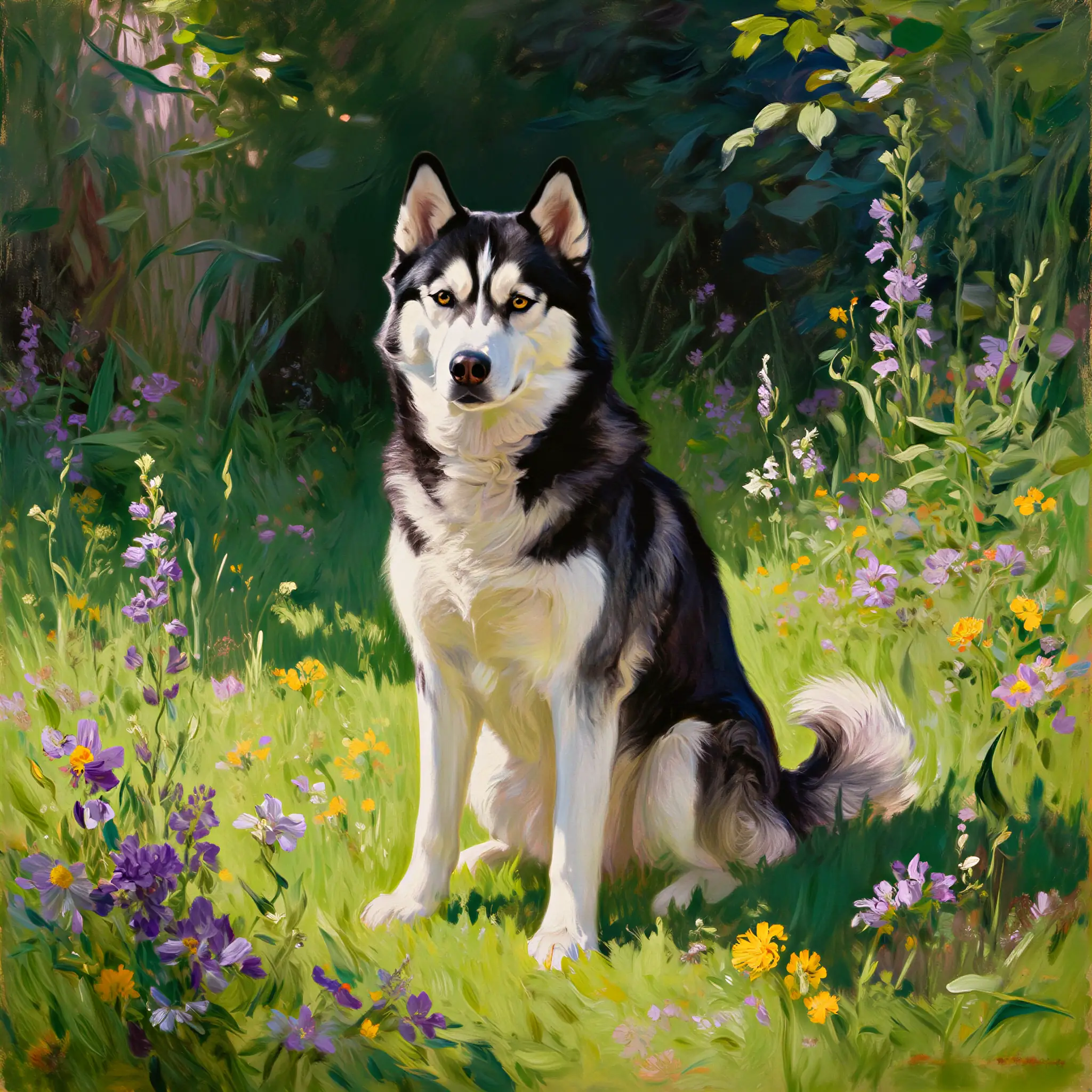 Custom oil painting portrait of a Siberian Husky