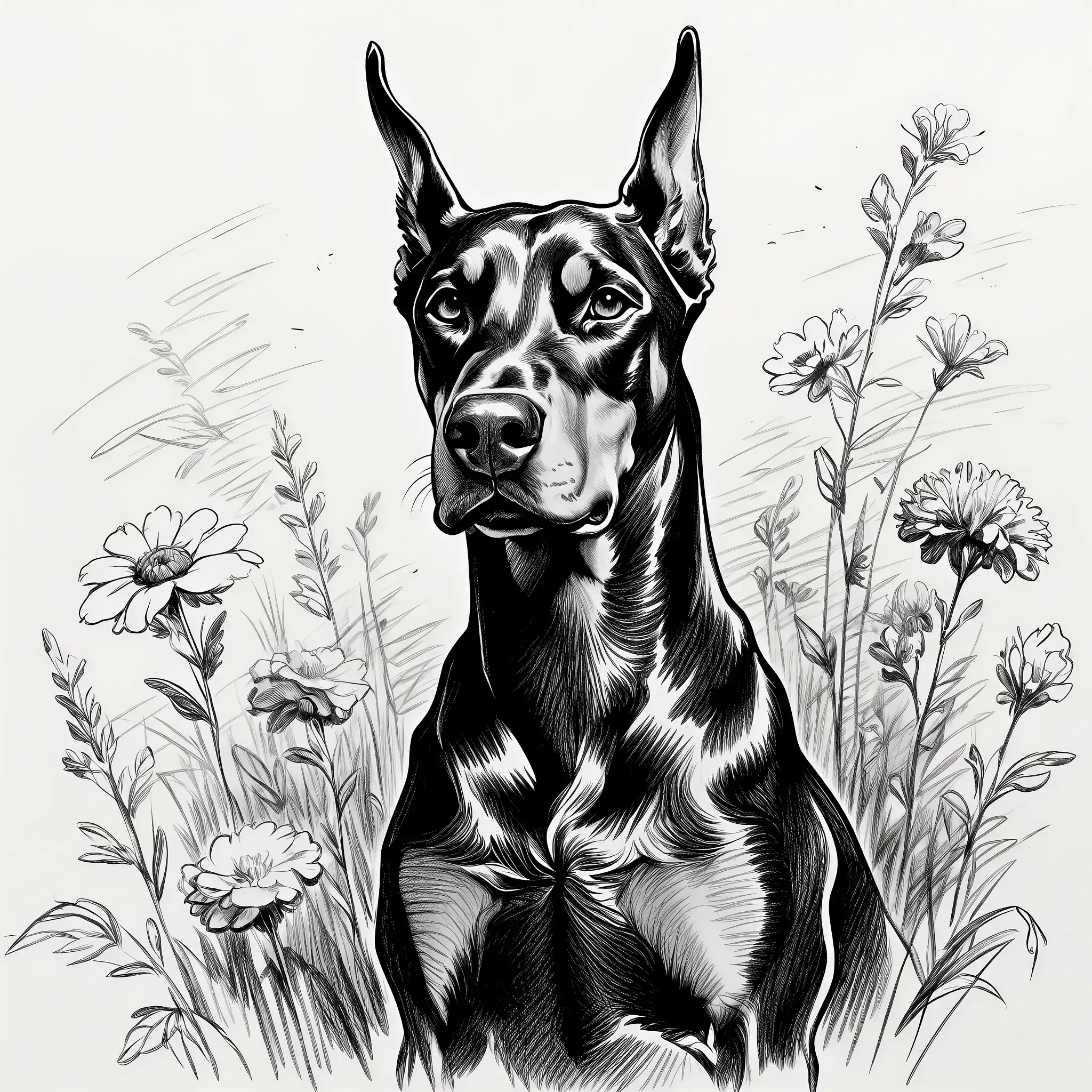 Custom pencil sketch portrait of a Doberman Pinscher