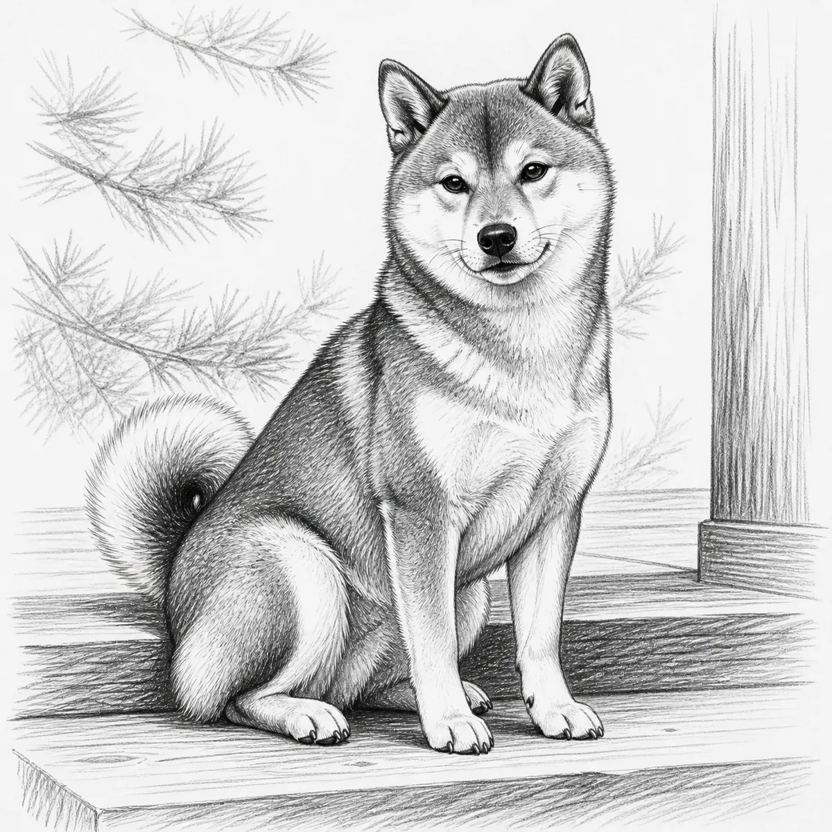 Custom pencil sketch portrait of a Shiba Inu, red
