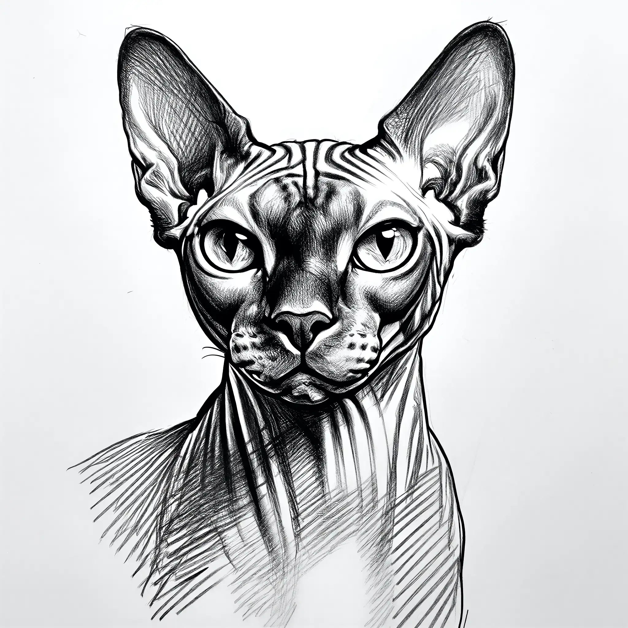 Custom pencil sketch portrait of a Sphynx