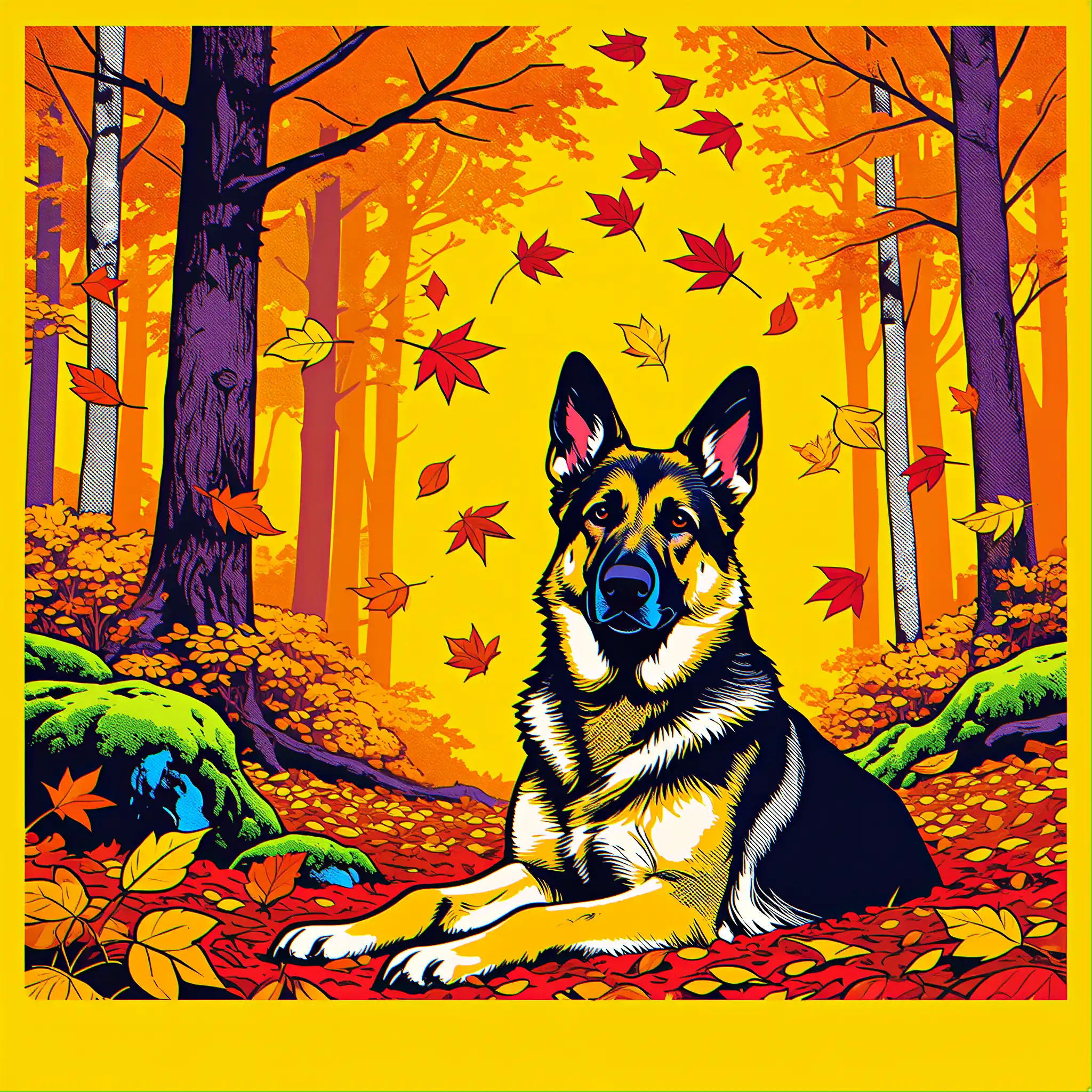 Custom pop art portrait of a German Shepherd