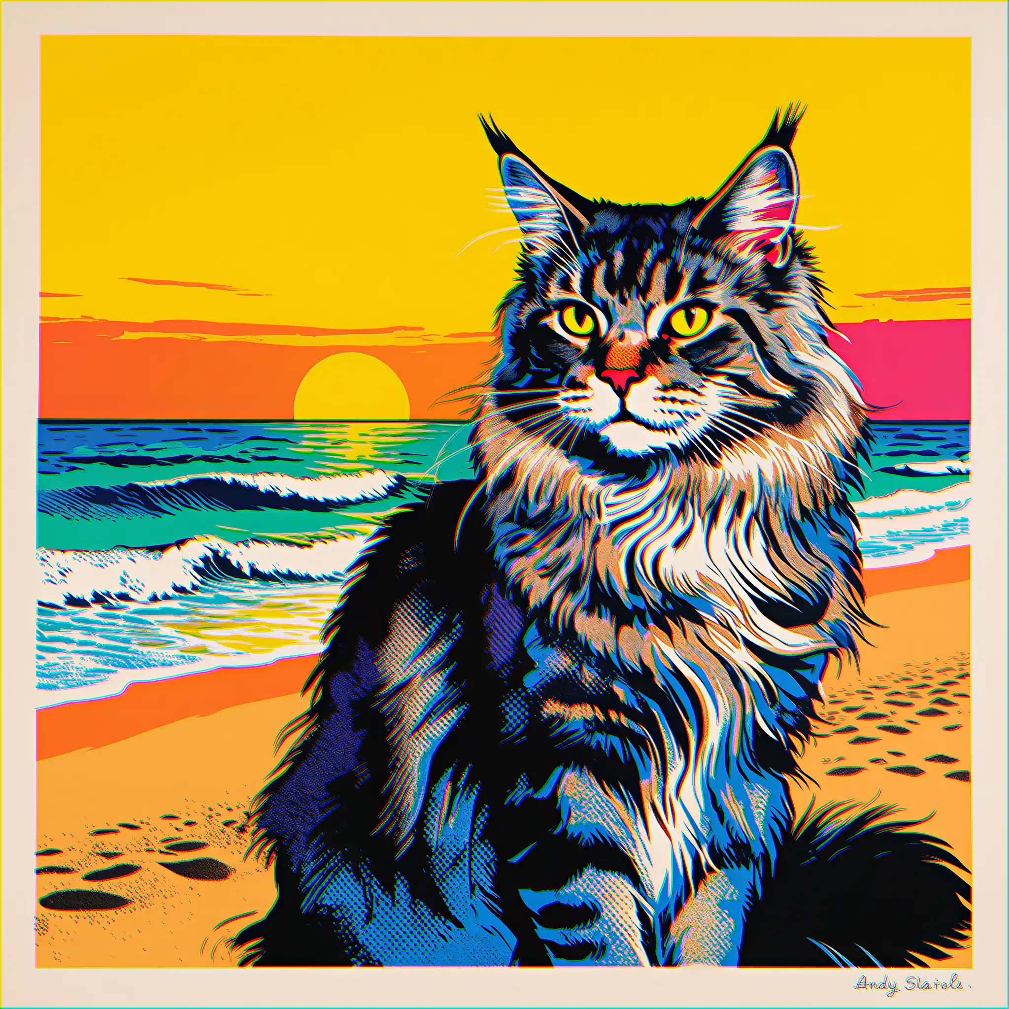 Custom pop art portrait of a Maine Coon