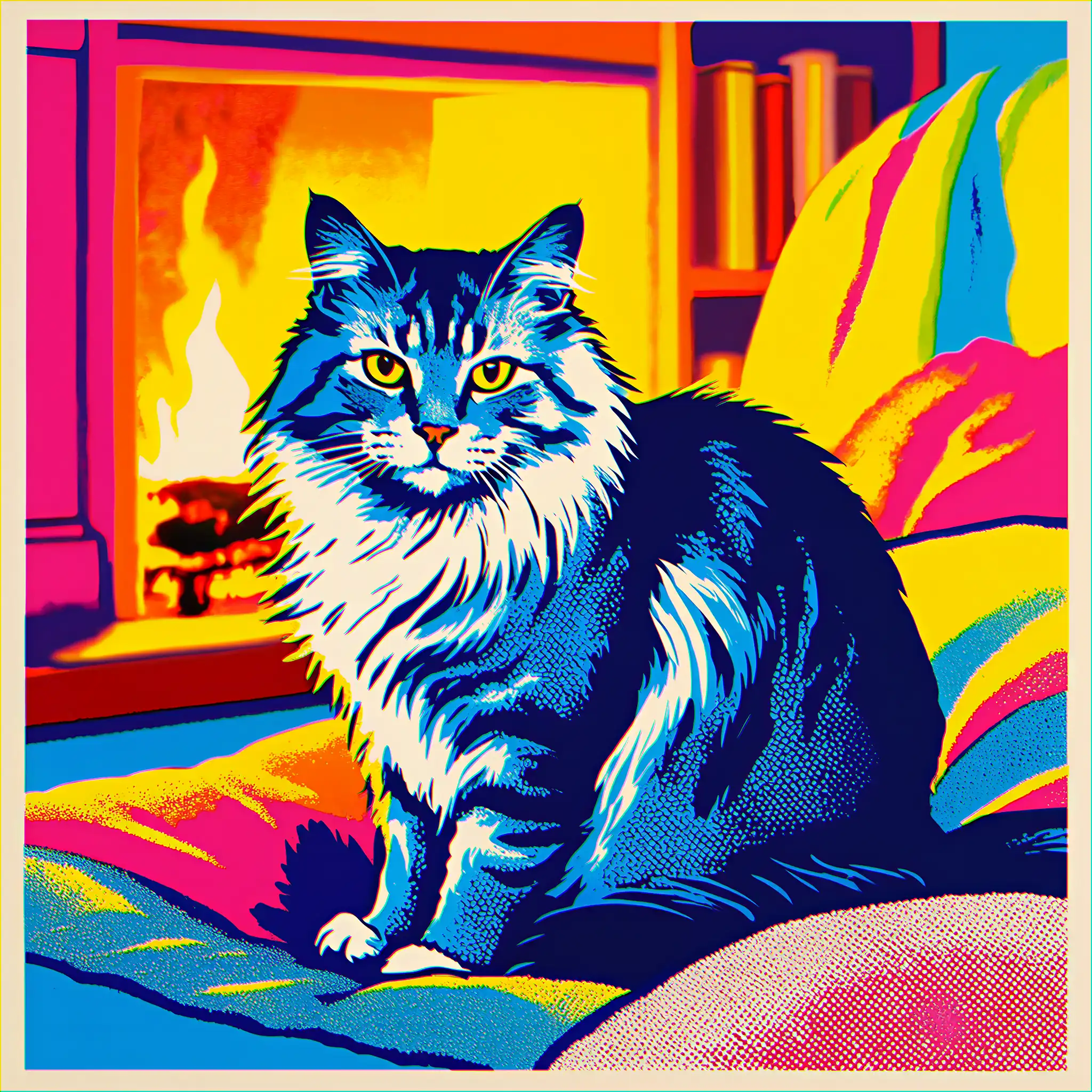 Custom pop art portrait of a Norwegian Forest Cat