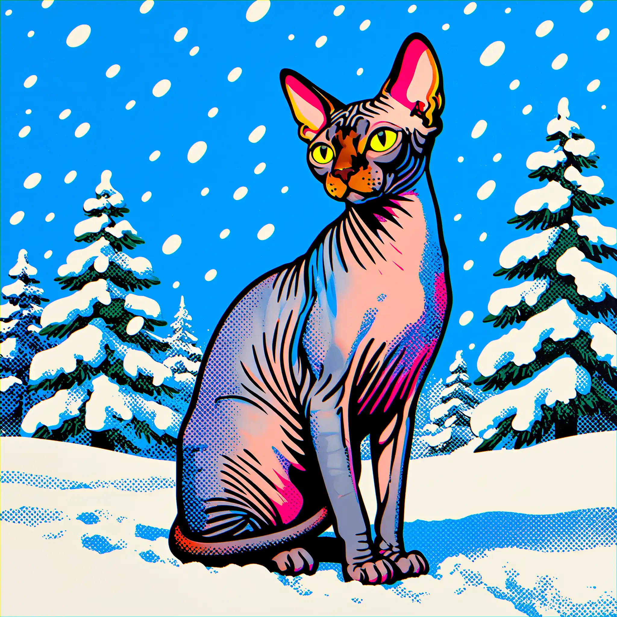Custom pop art portrait of a Sphynx