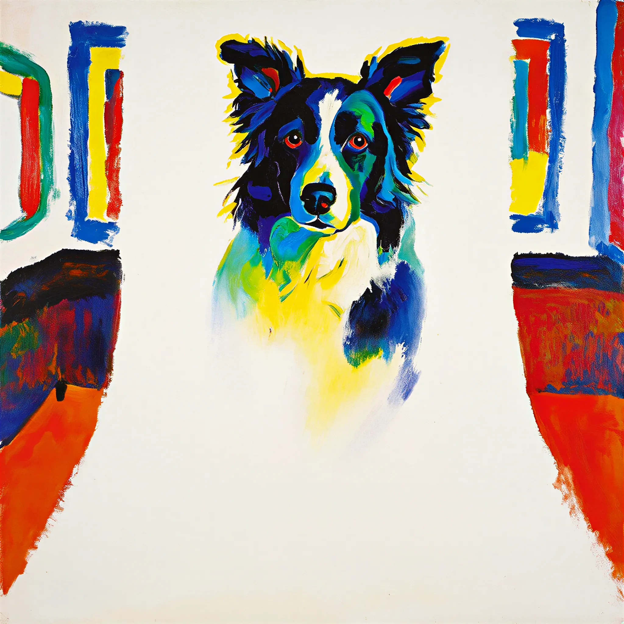 Custom surrealist portrait of a Border Collie