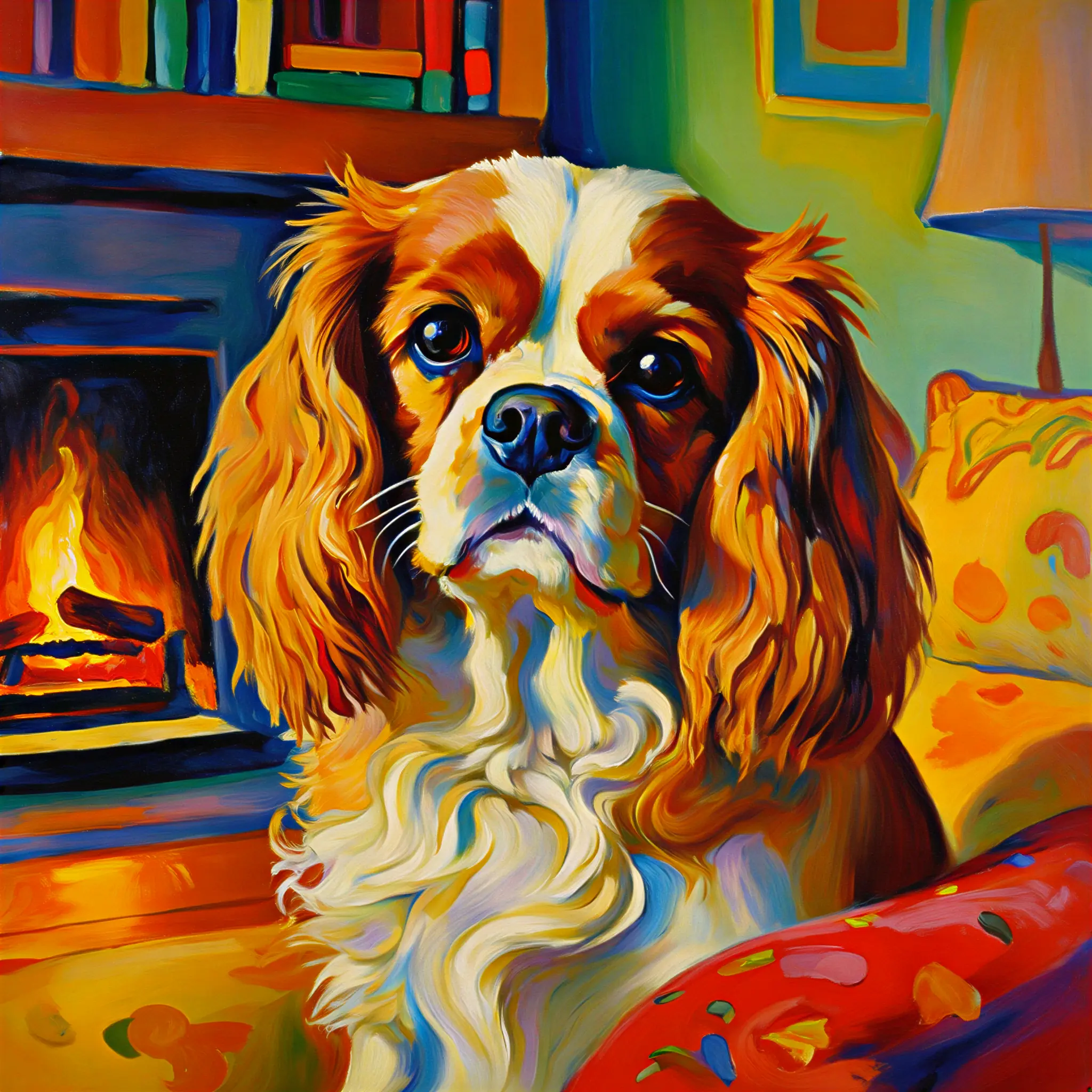Custom surrealist portrait of a Cavalier King Charles Spaniel