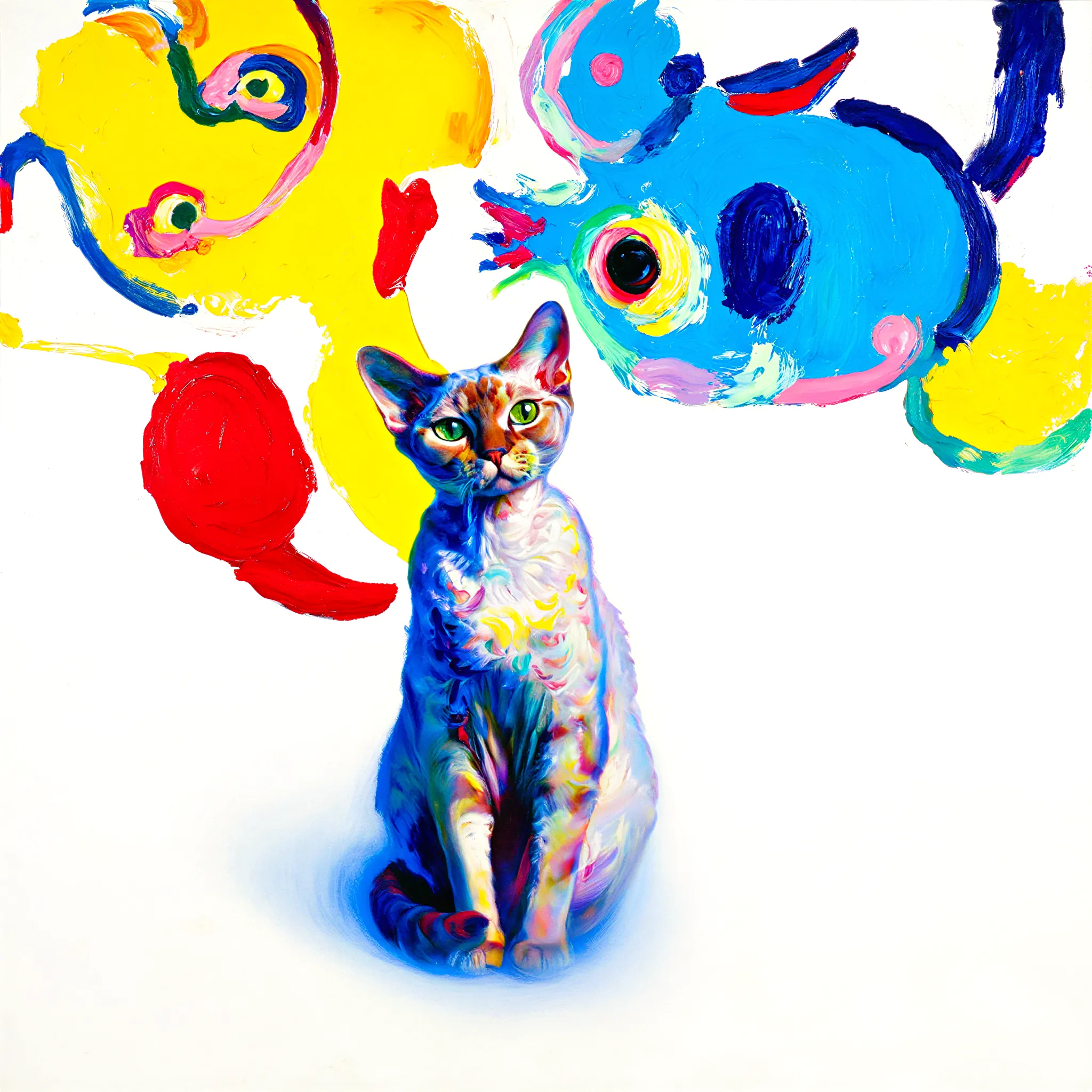 Custom surrealist portrait of a Devon Rex