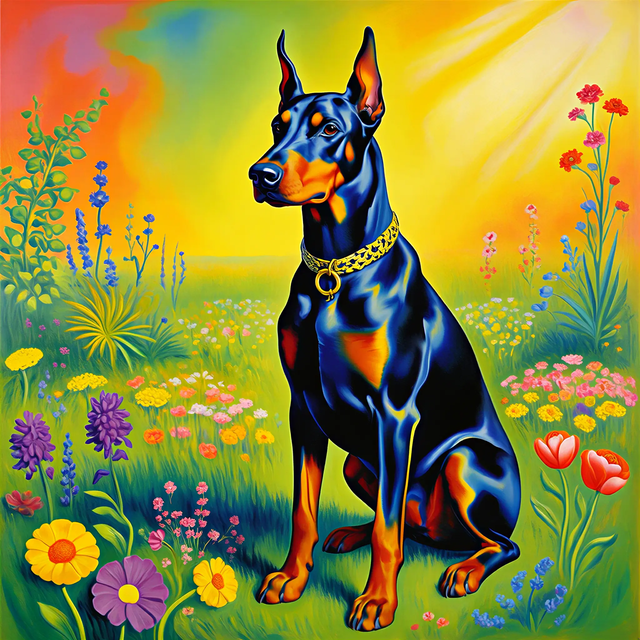 Custom surrealist portrait of a Doberman Pinscher