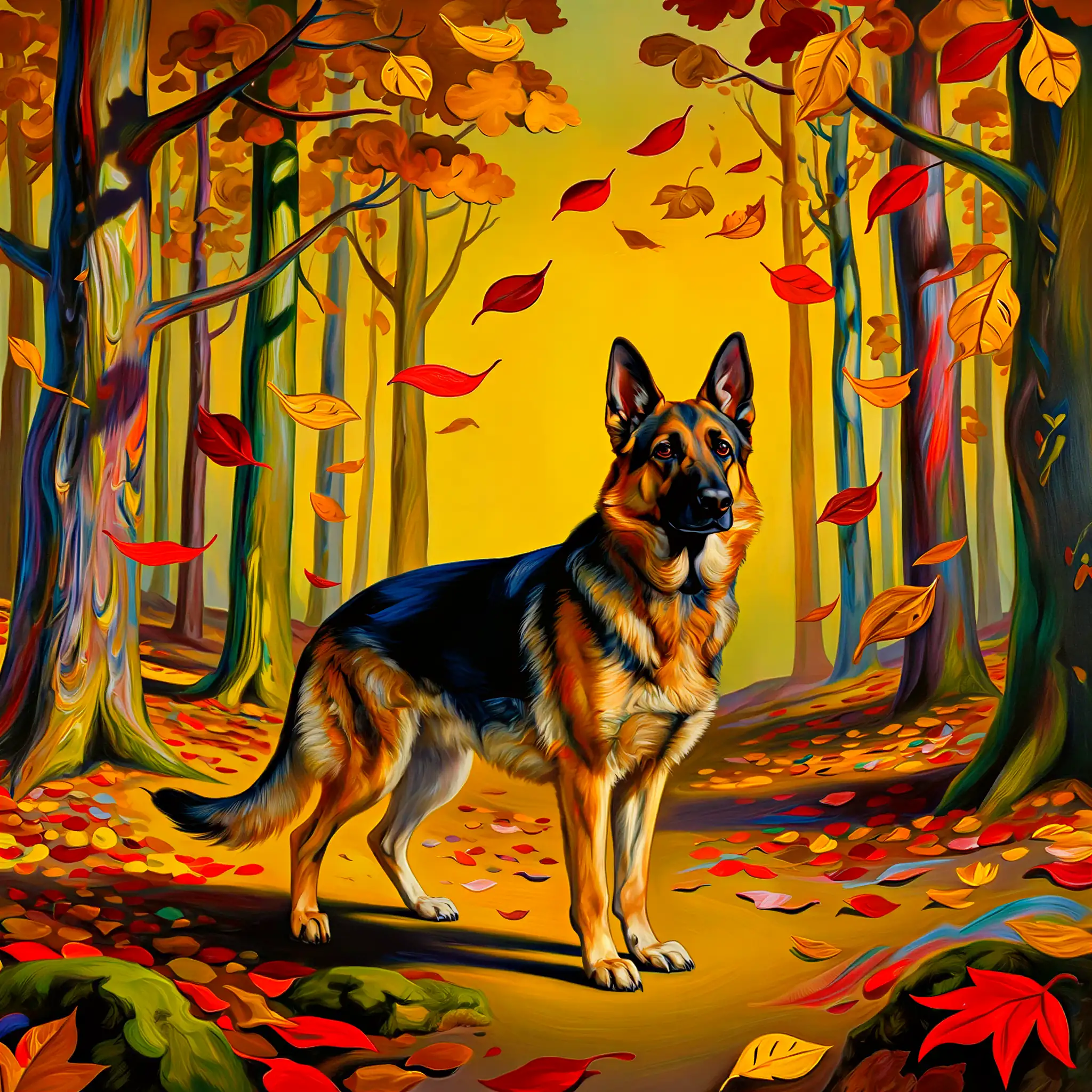 Custom surrealist portrait of a German Shepherd