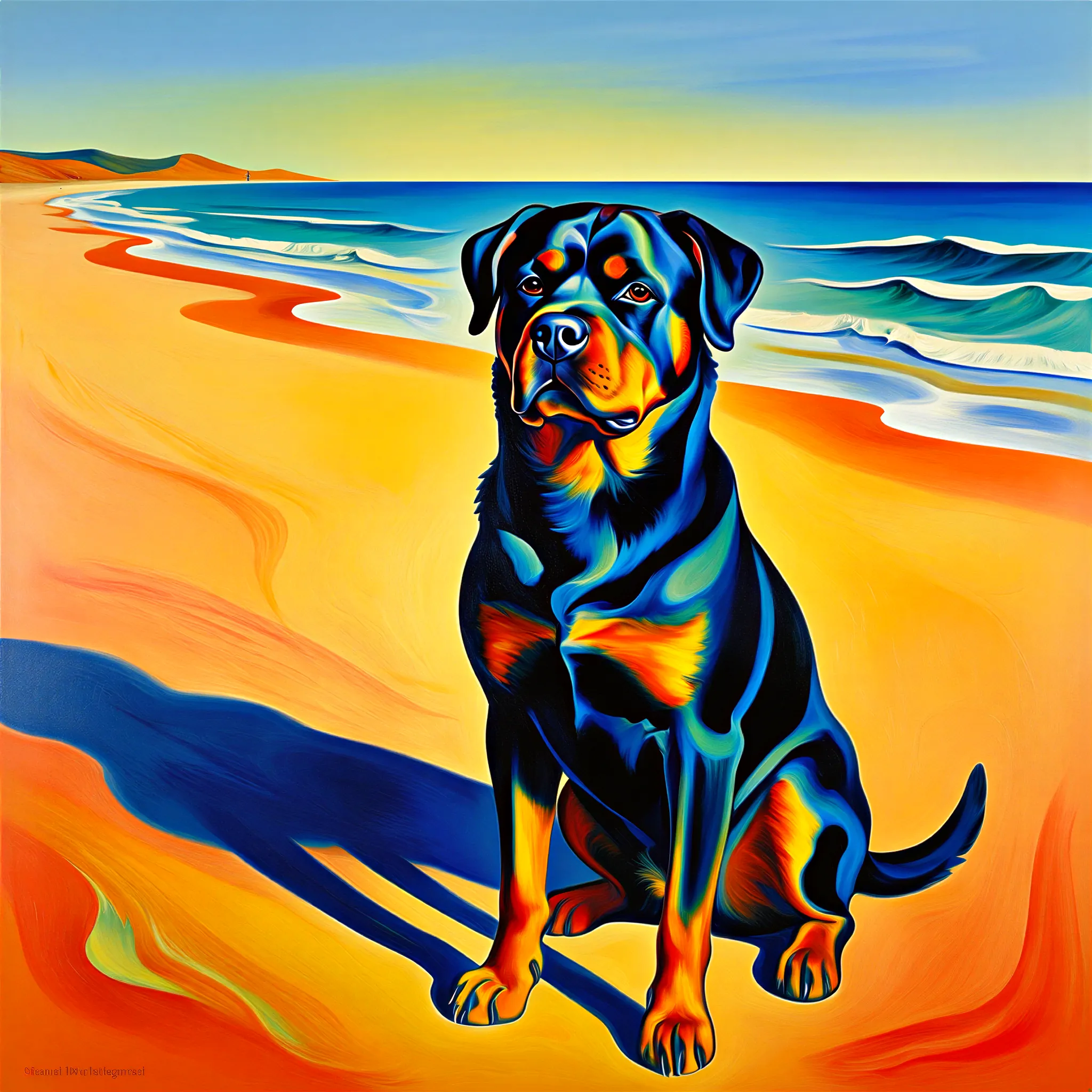 Custom surrealist portrait of a Rottweiler