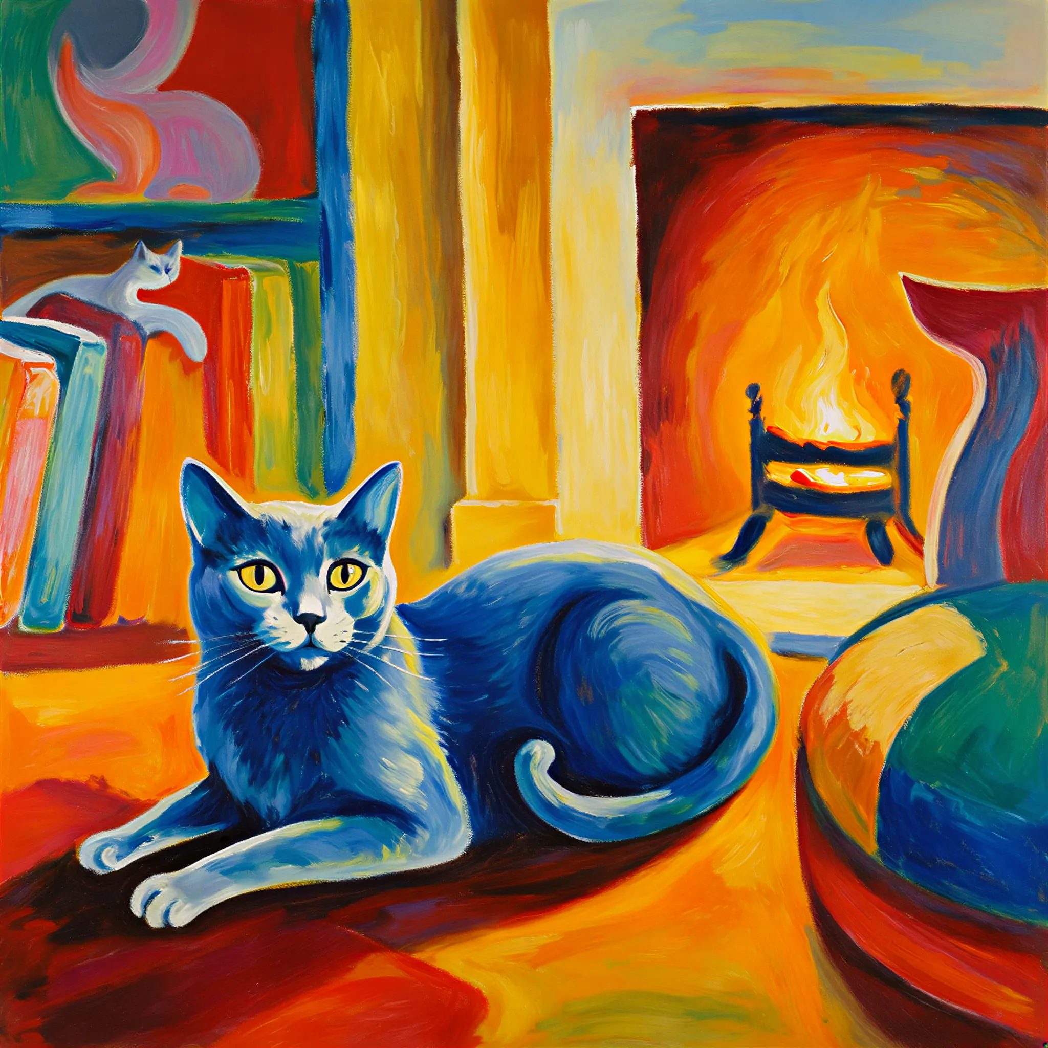 Custom surrealist portrait of a Russian Blue