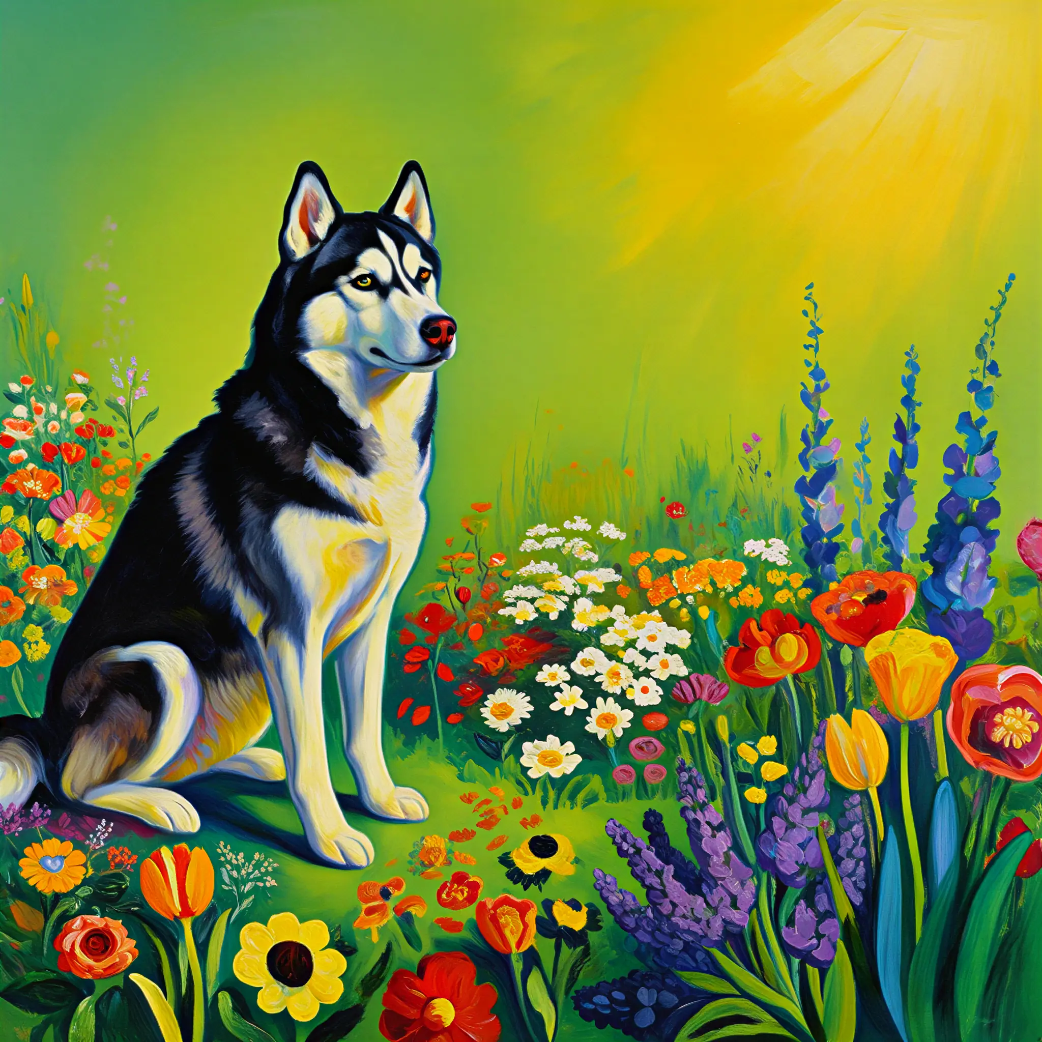 Custom surrealist portrait of a Siberian Husky