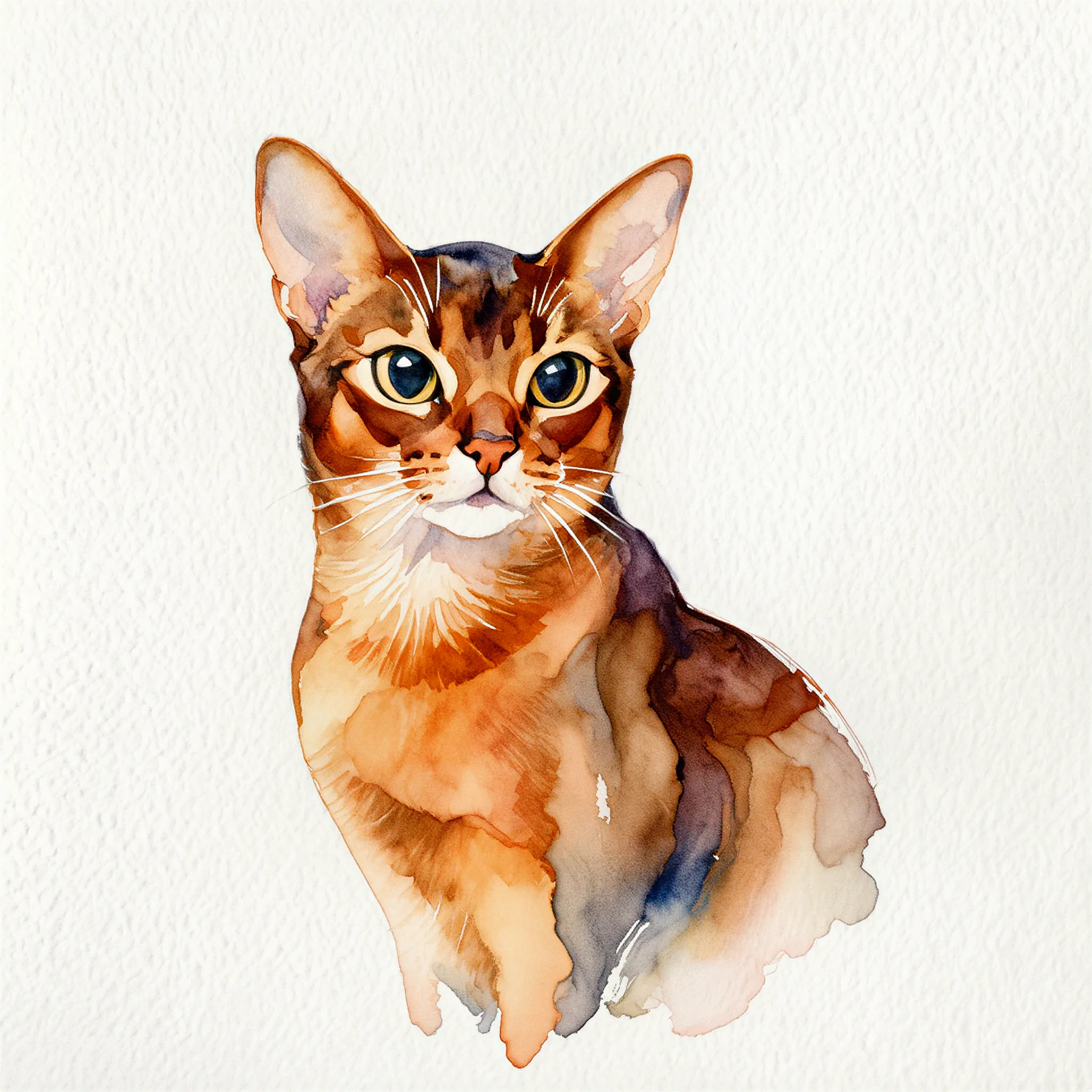 Custom watercolor portrait of an Abyssinian