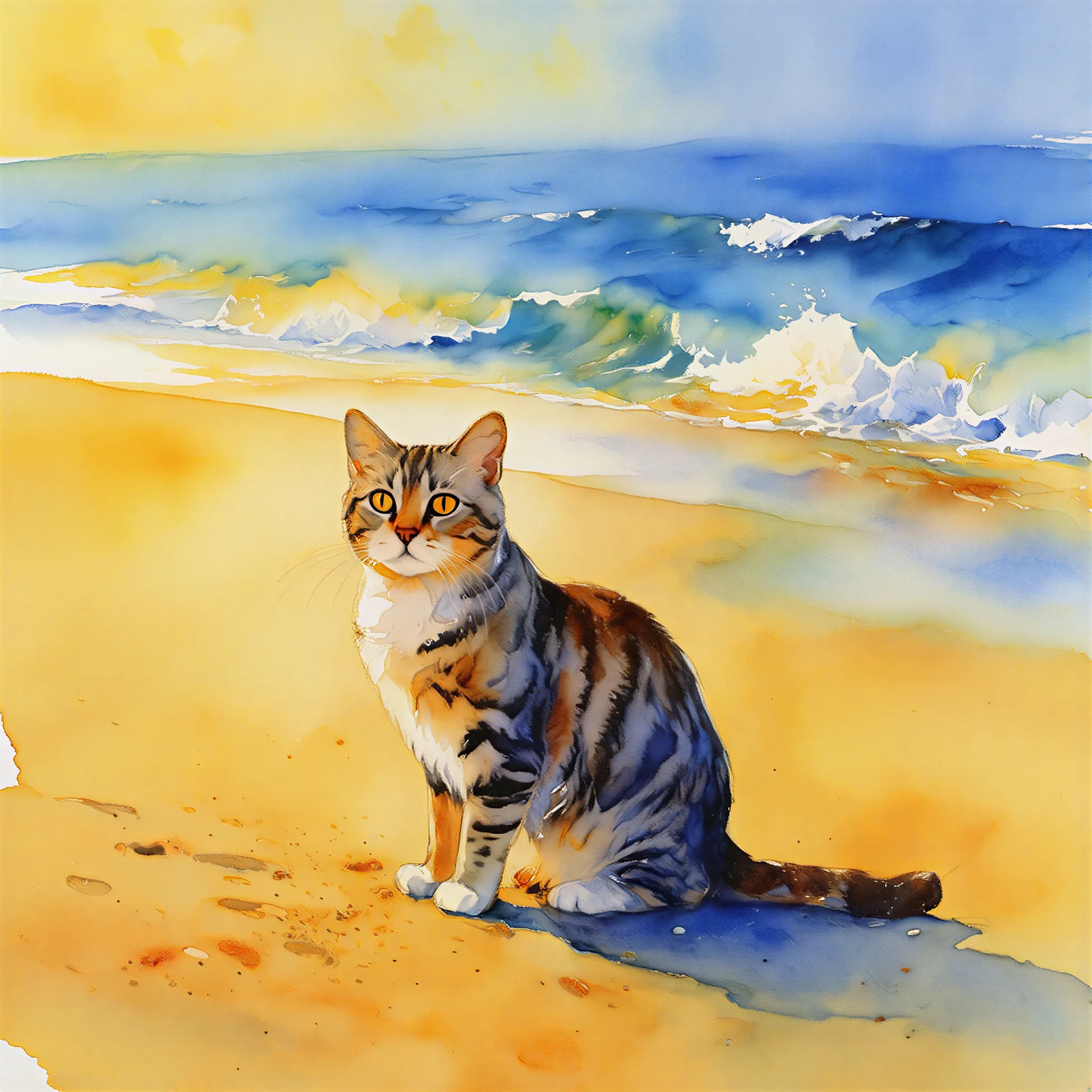 Custom watercolor portrait of an American Shorthair