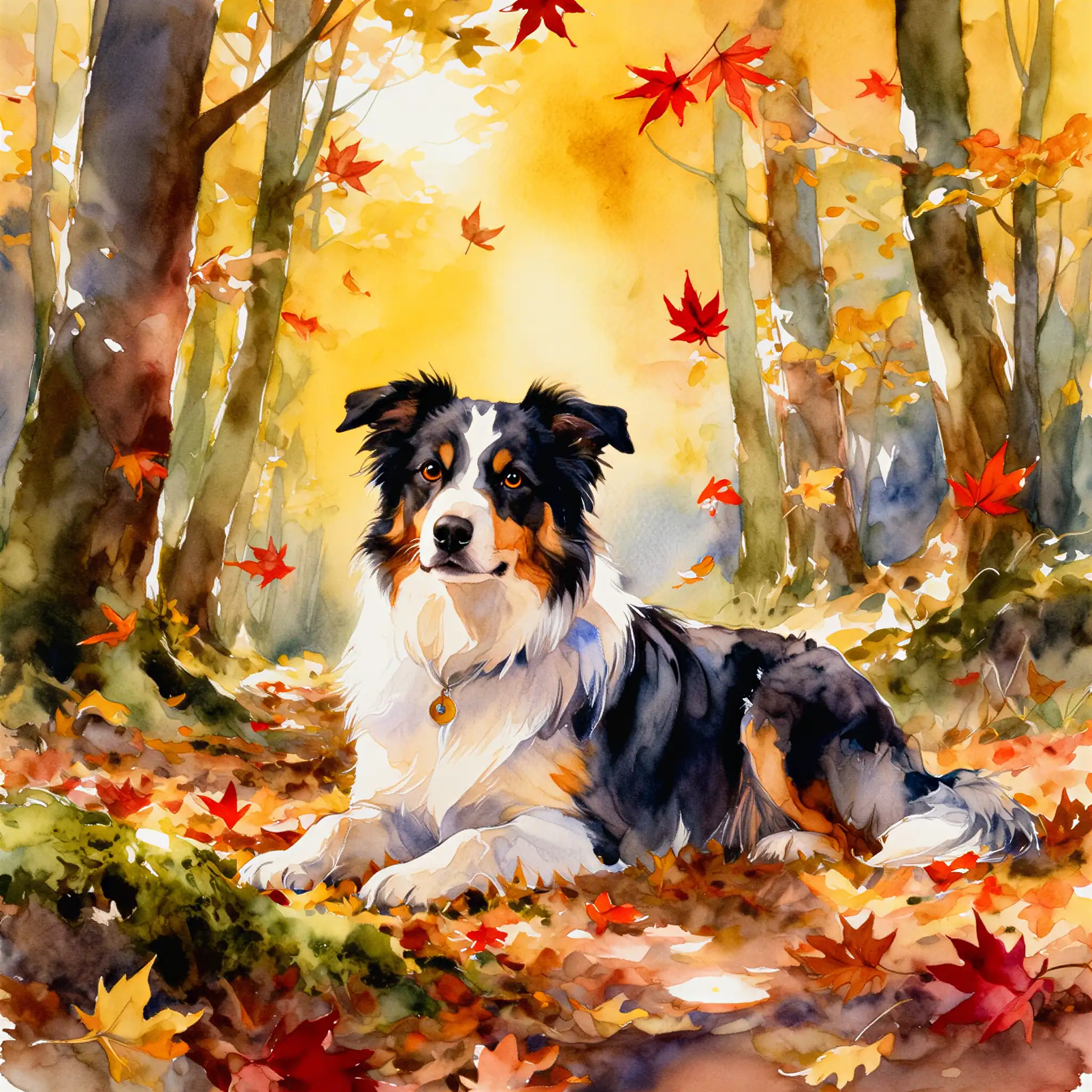 Custom watercolor portrait of an Australian Shepherd