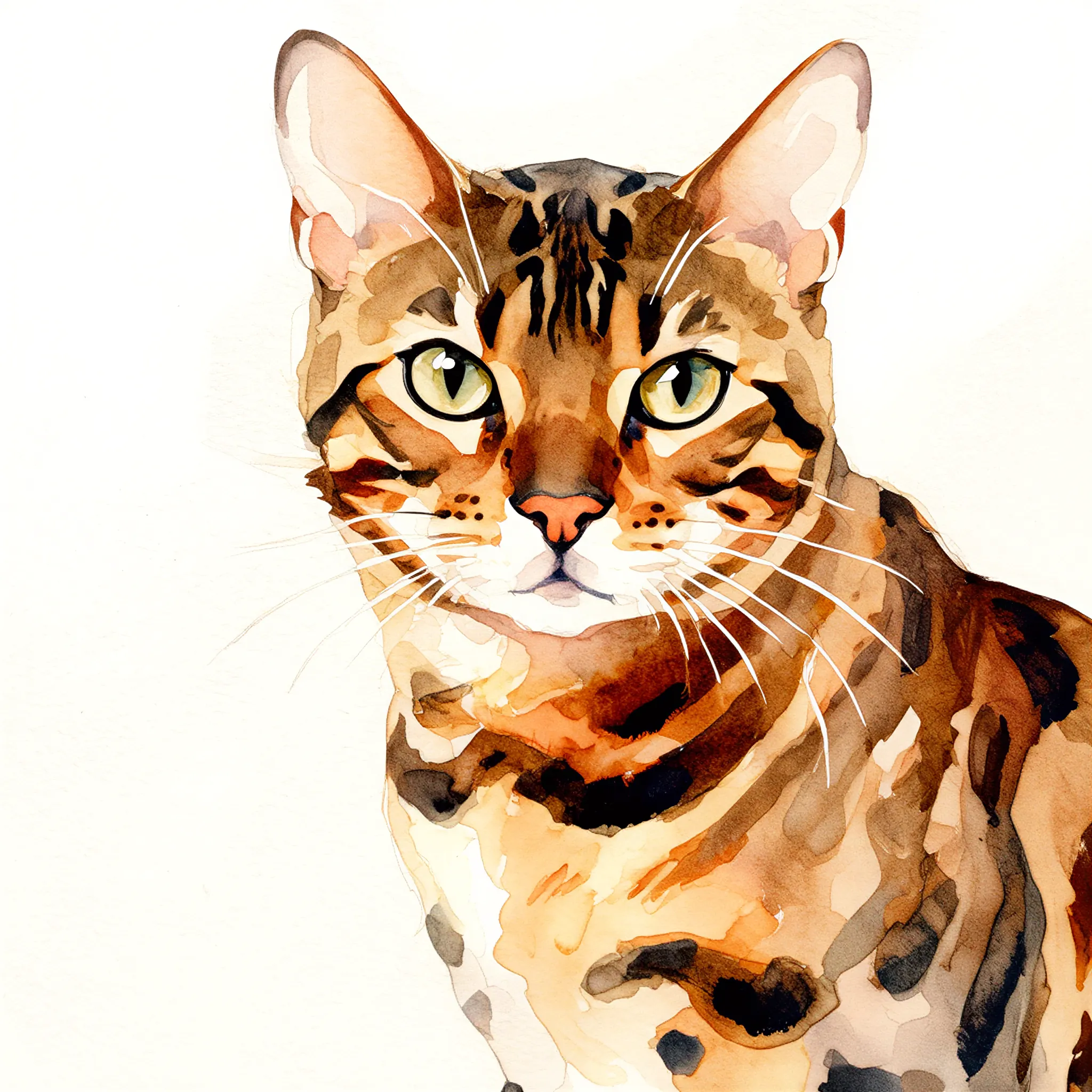 Custom watercolor portrait of a Bengal