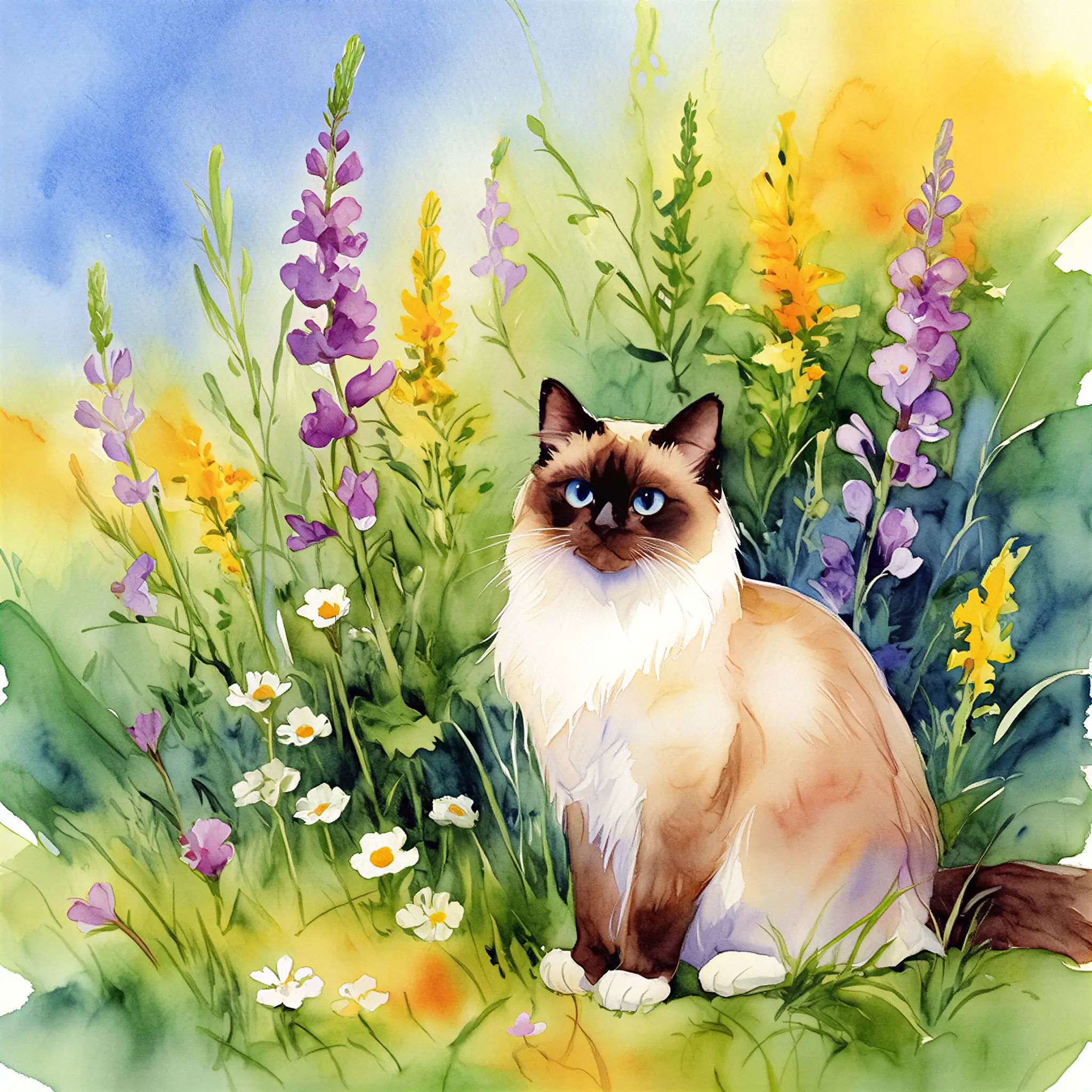 Custom watercolor portrait of a Birman