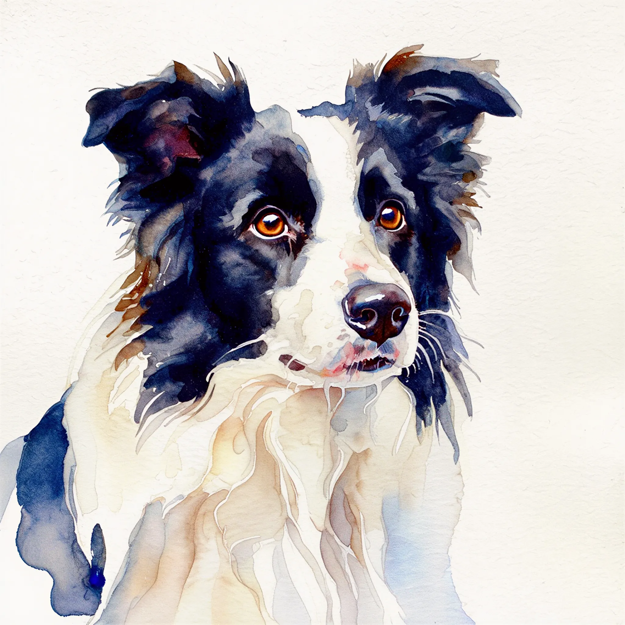Custom watercolor portrait of a Border Collie