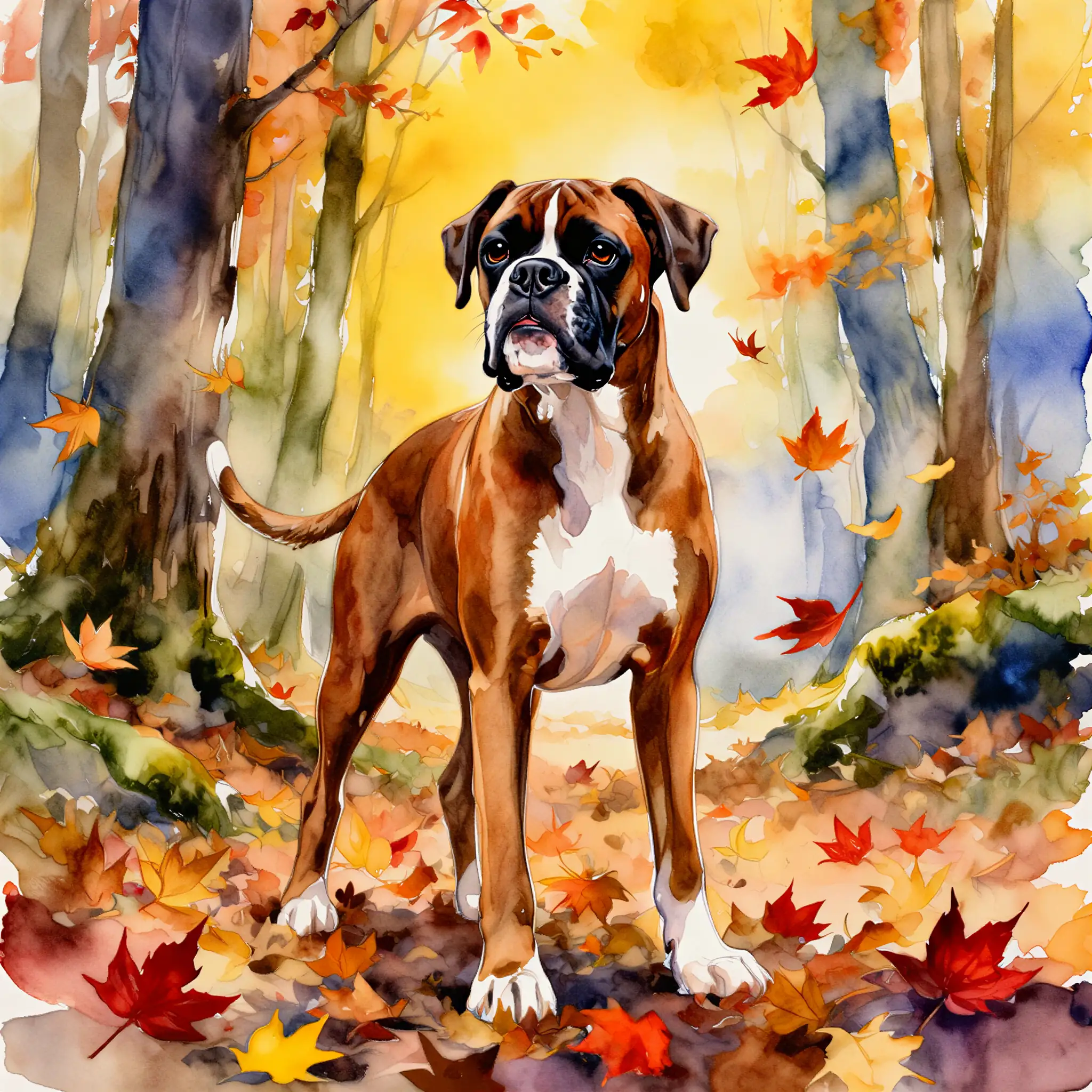 Custom watercolor portrait of a Boxer