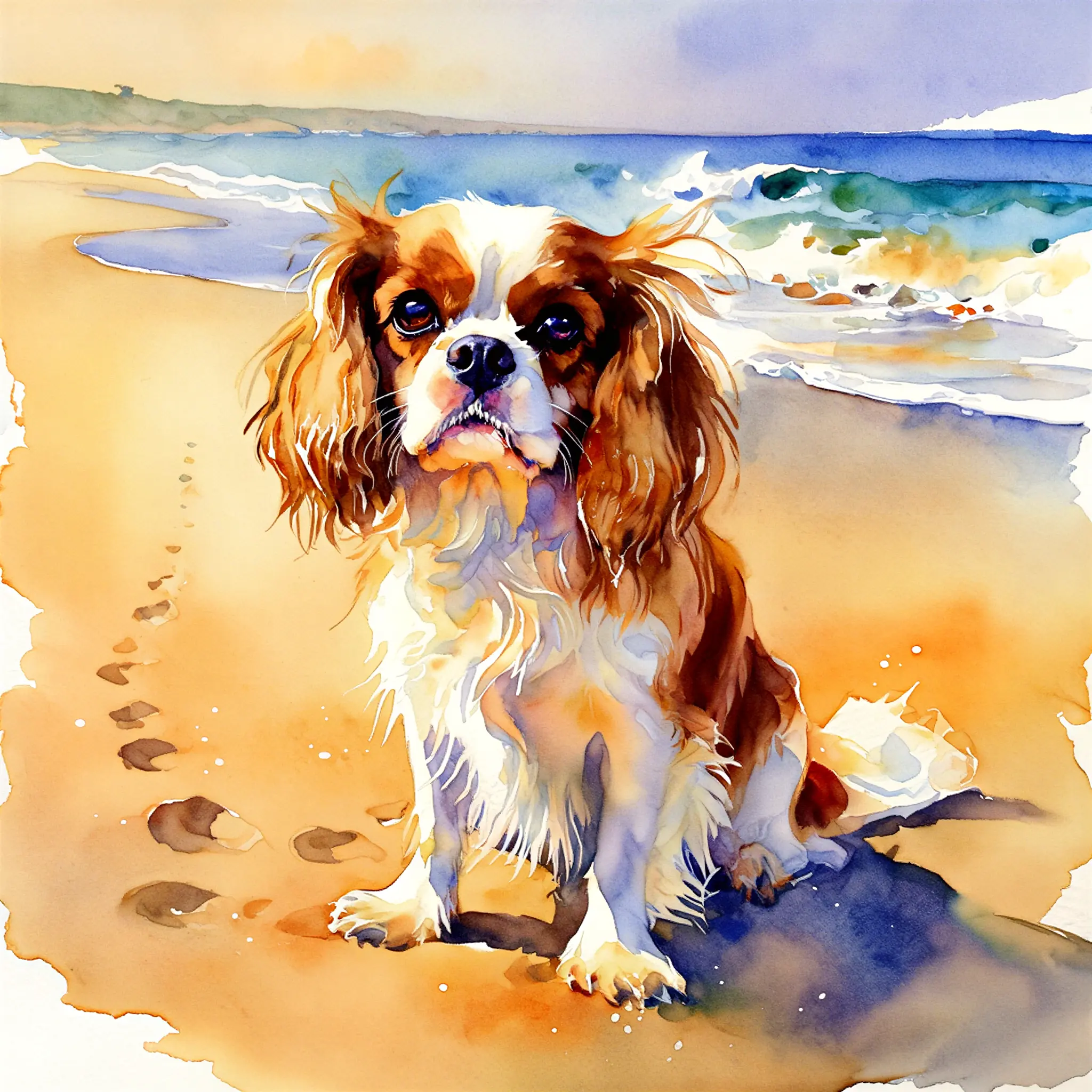 Custom watercolor portrait of a Cavalier King Charles Spaniel
