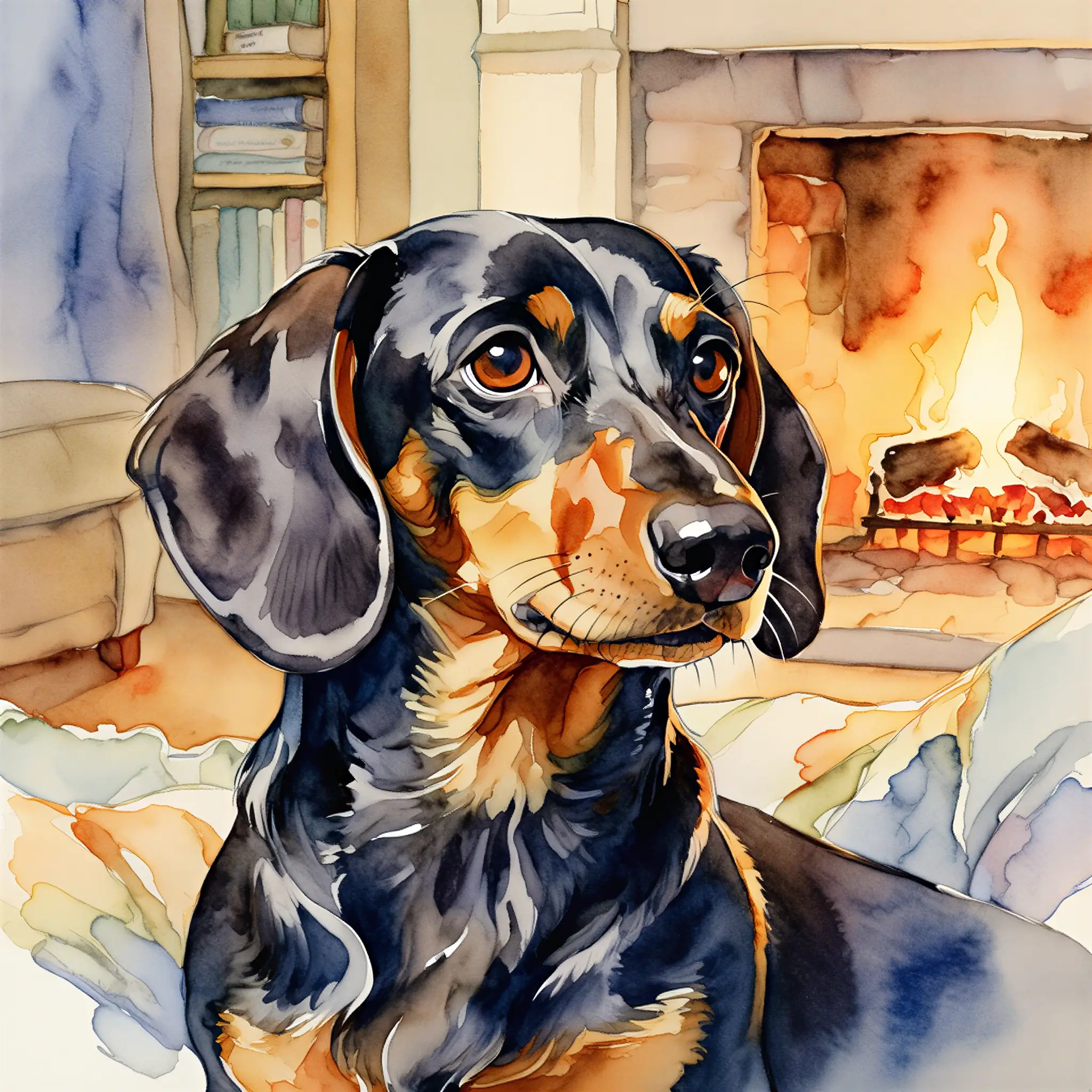Custom watercolor portrait of a Dachshund