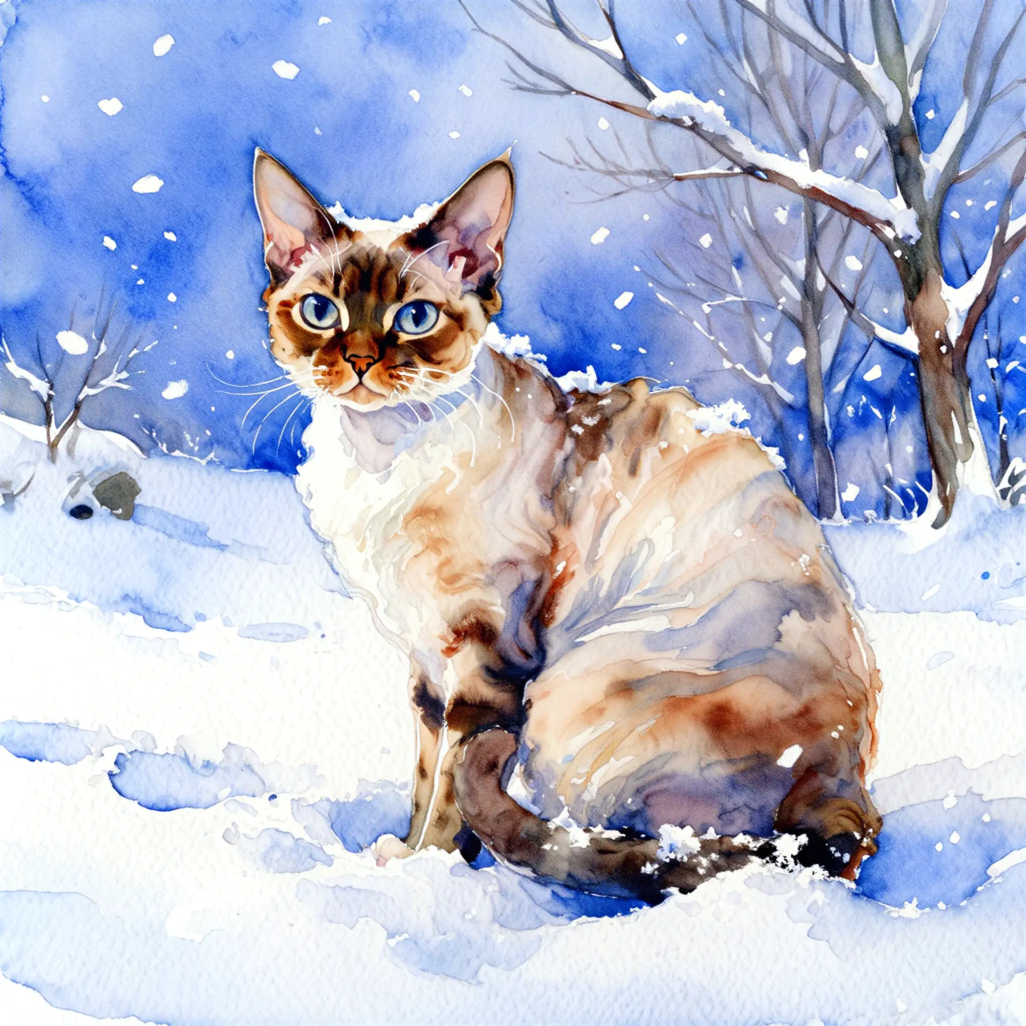 Custom watercolor portrait of a Devon Rex