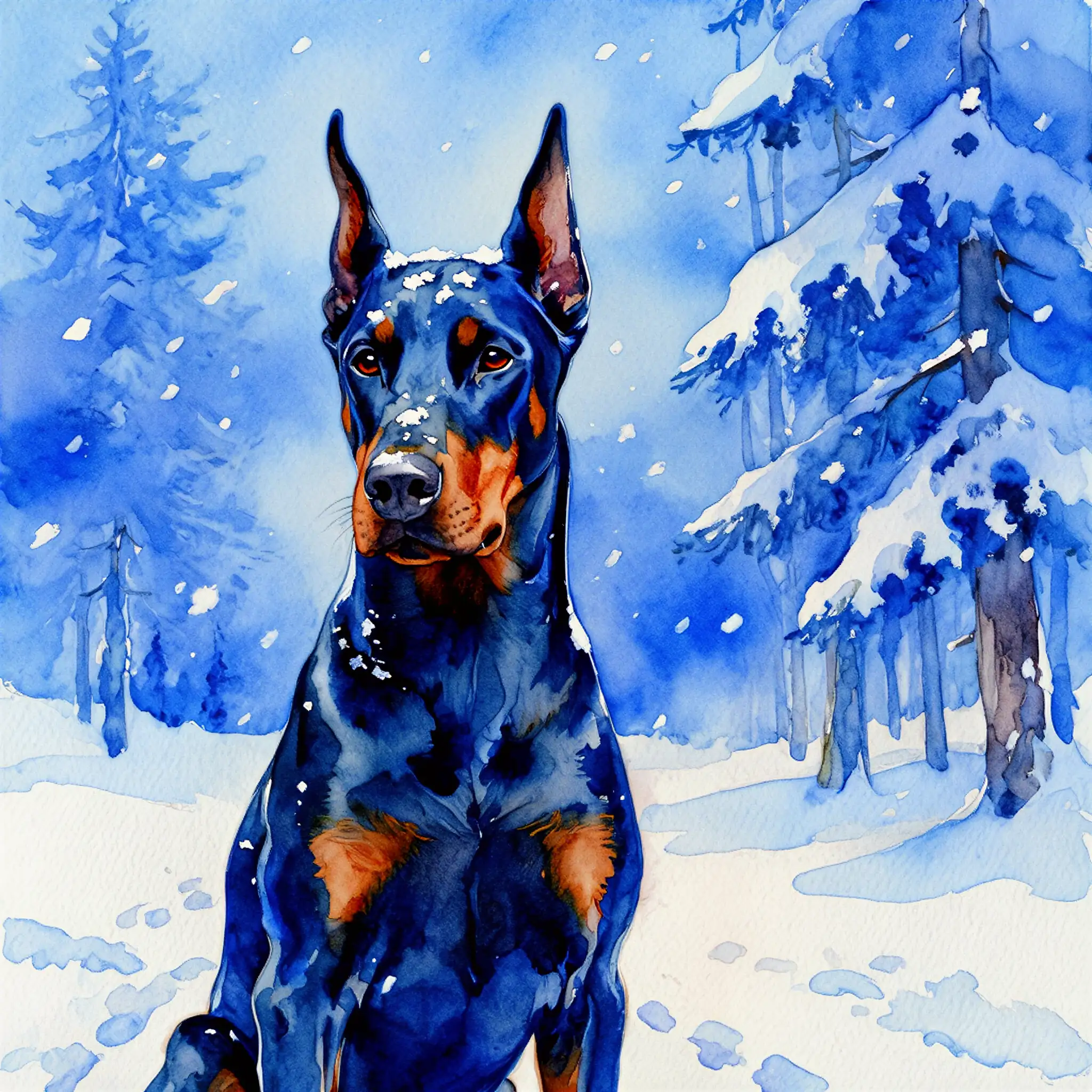 Custom watercolor portrait of a Doberman Pinscher