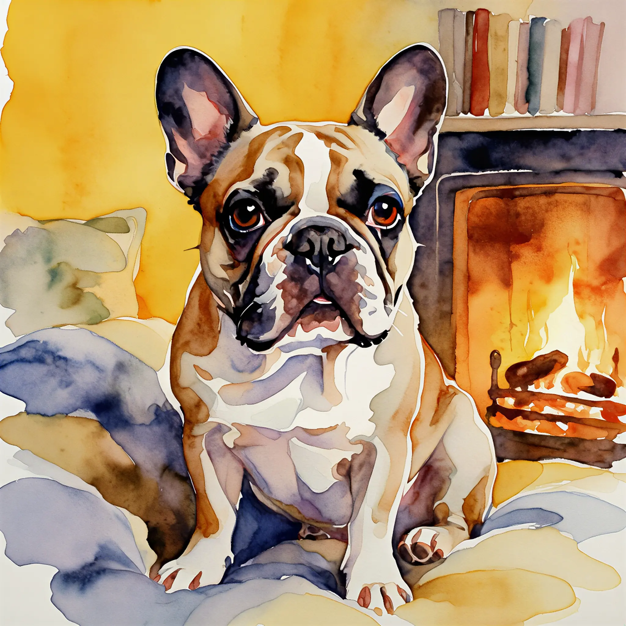 Custom watercolor portrait of a French Bulldog