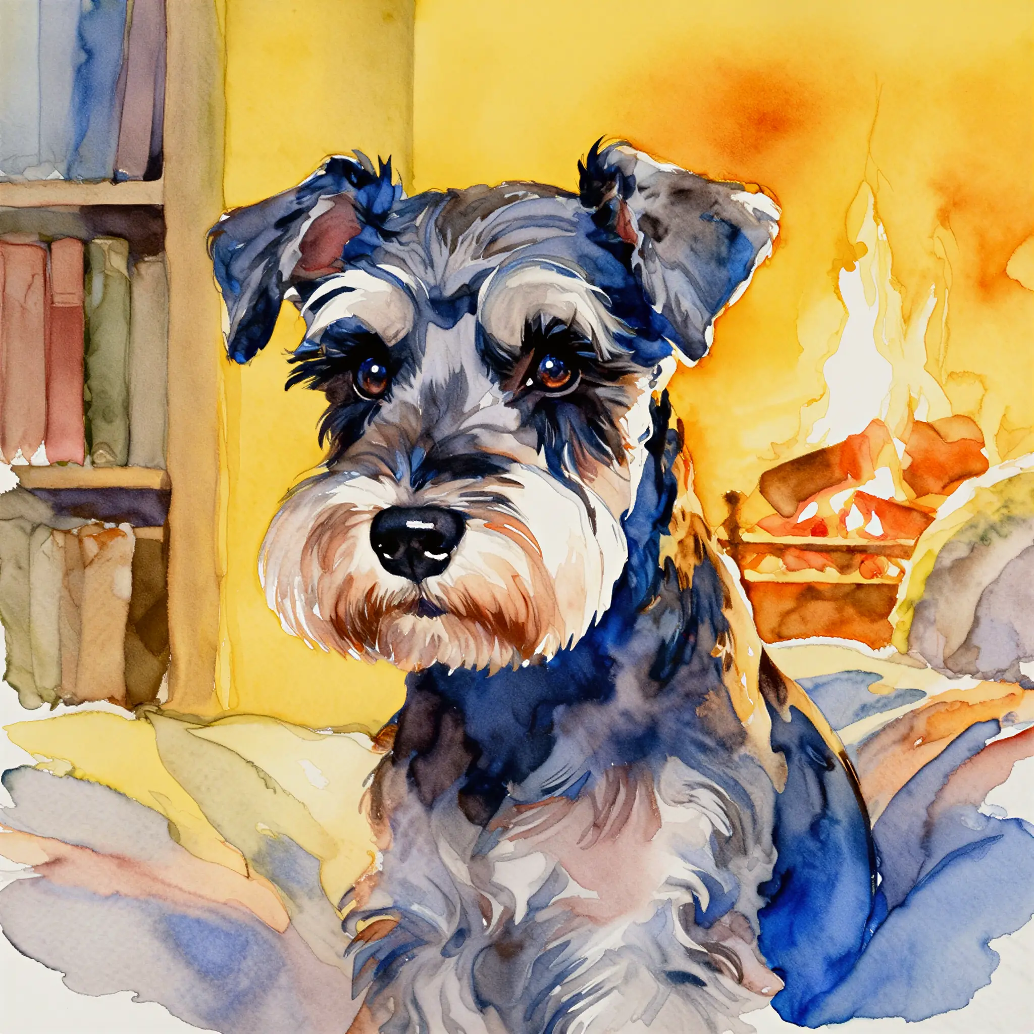 Custom watercolor portrait of a Miniature Schnauzer