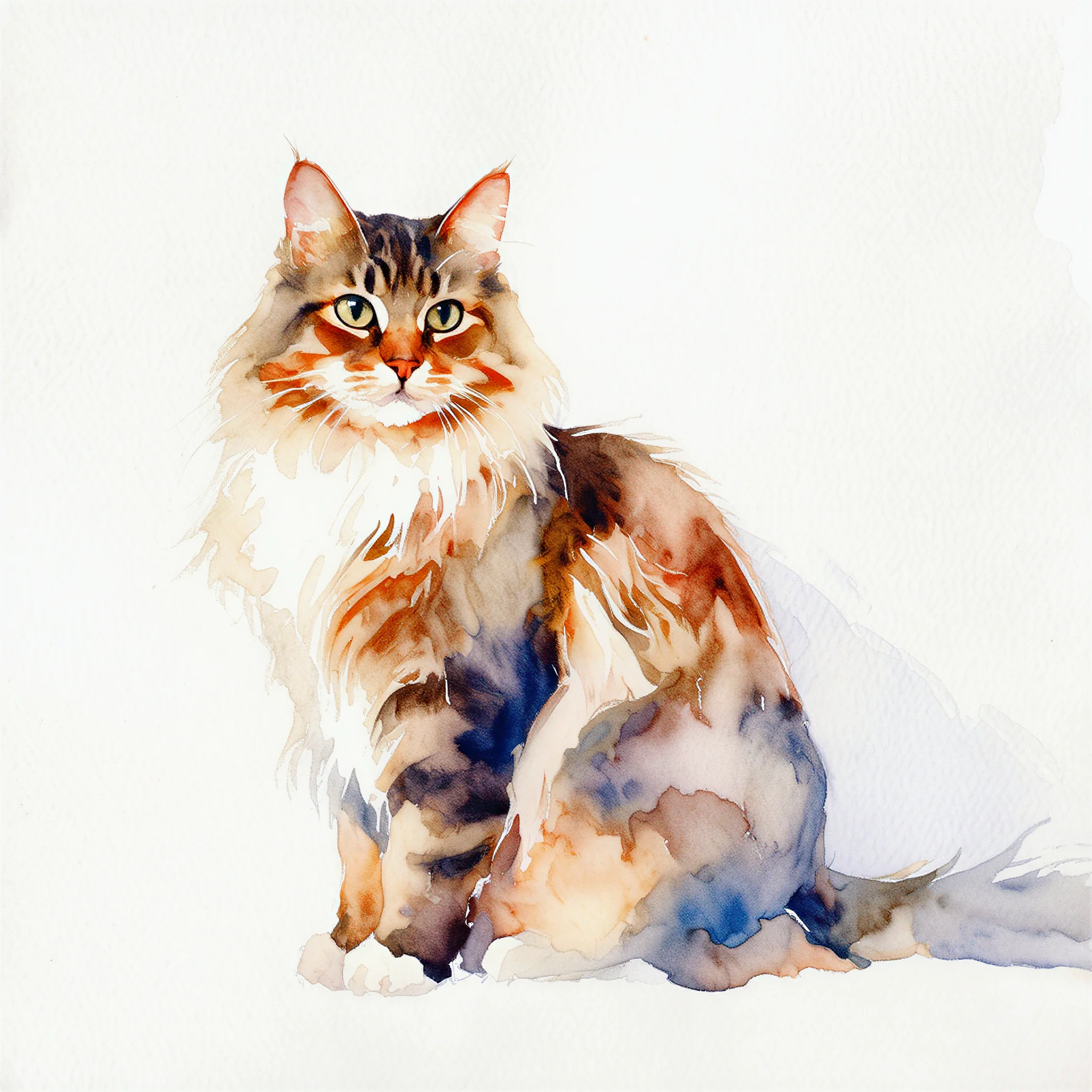 Custom watercolor portrait of a Norwegian Forest Cat