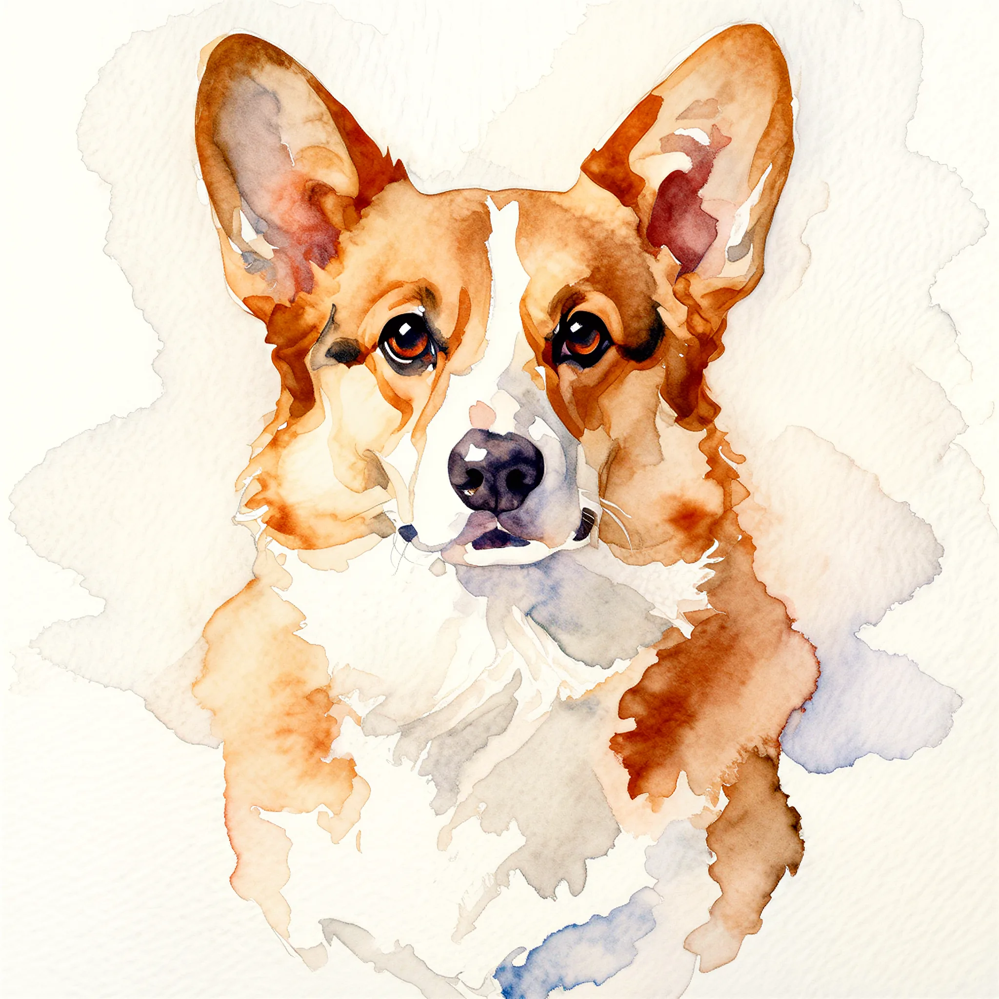 Custom watercolor portrait of a Pembroke Welsh Corgi