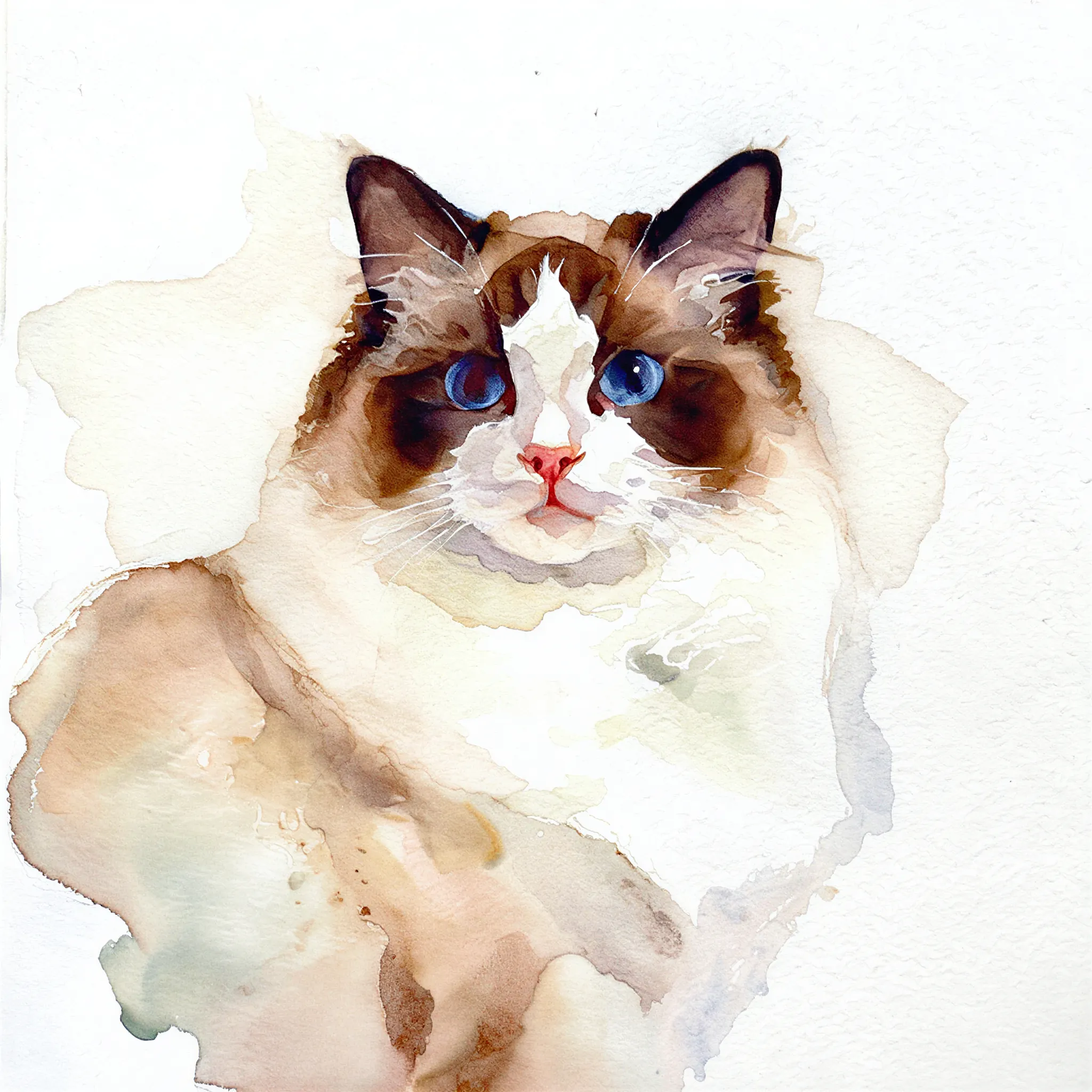 Custom watercolor portrait of a Ragdoll