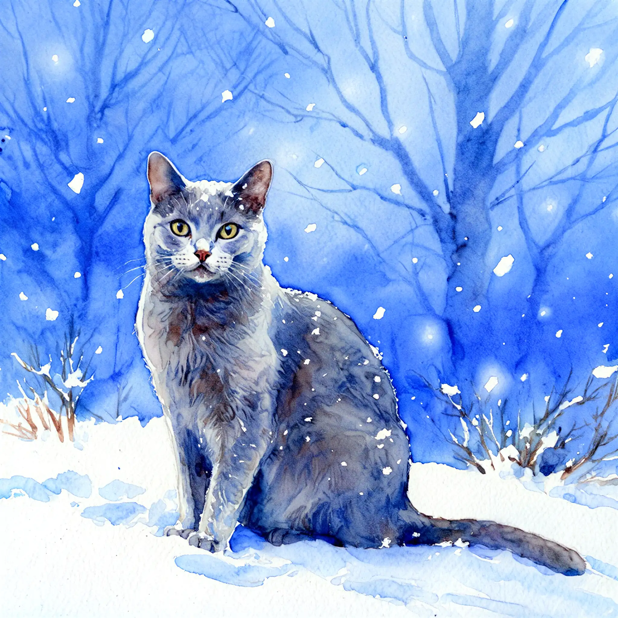 Custom watercolor portrait of a Russian Blue