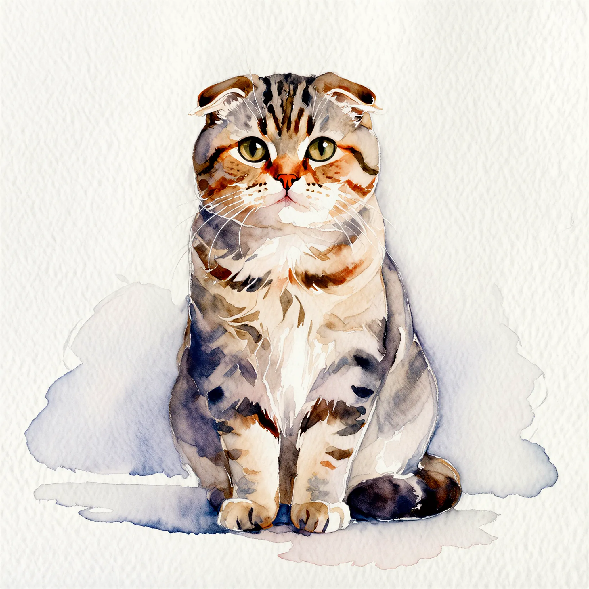 Custom watercolor portrait of a Scottish Fold