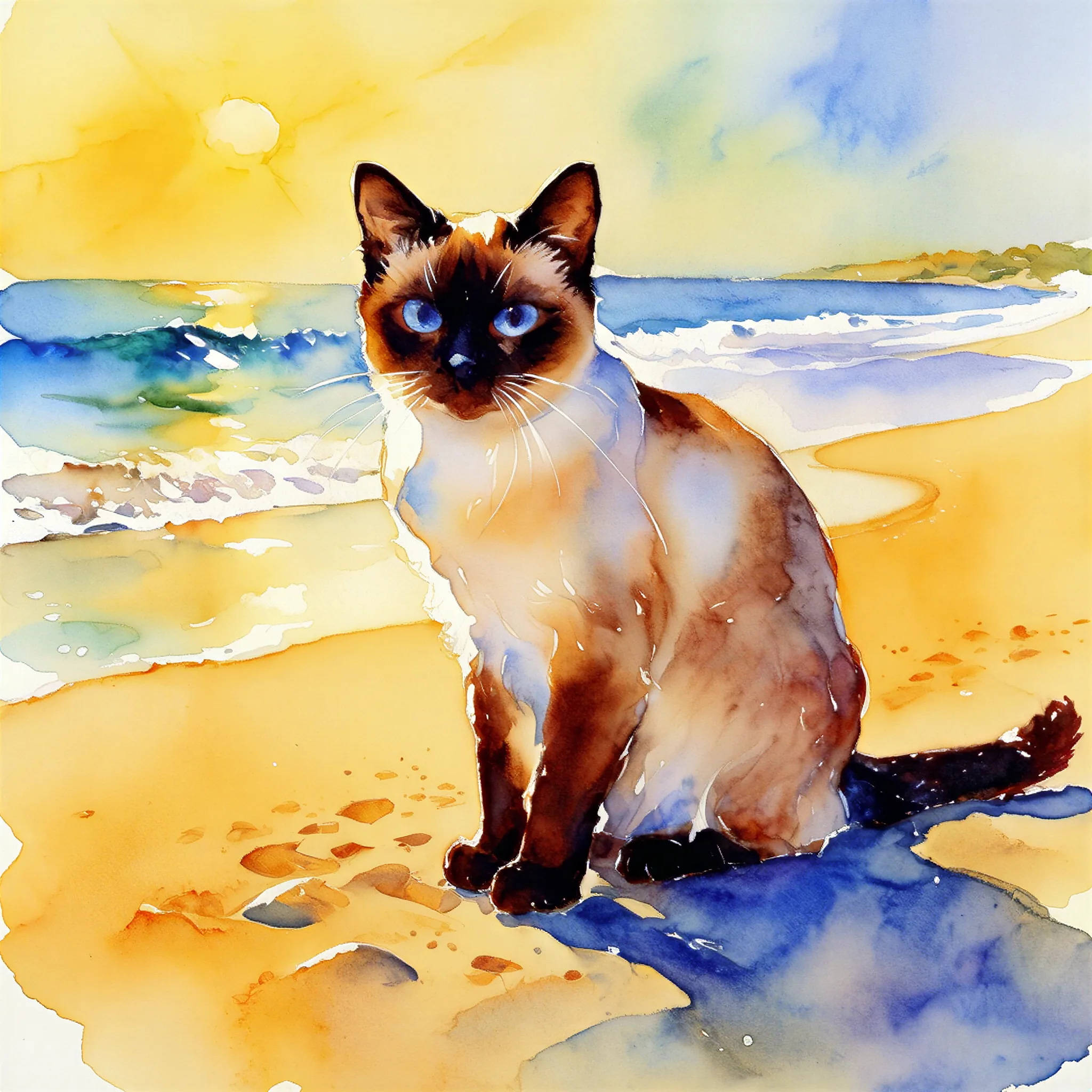 Custom watercolor portrait of a Siamese