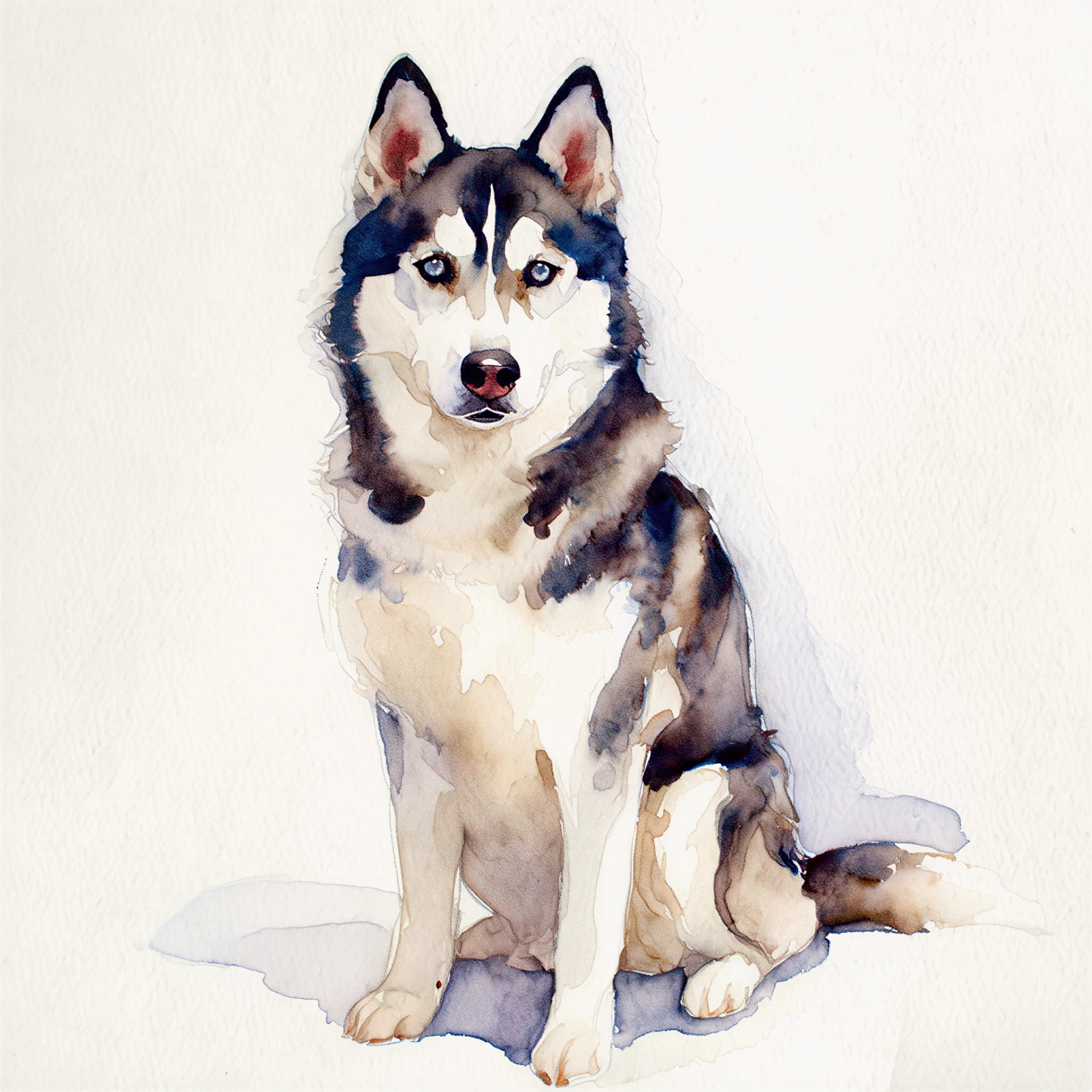 Custom watercolor portrait of a Siberian Husky