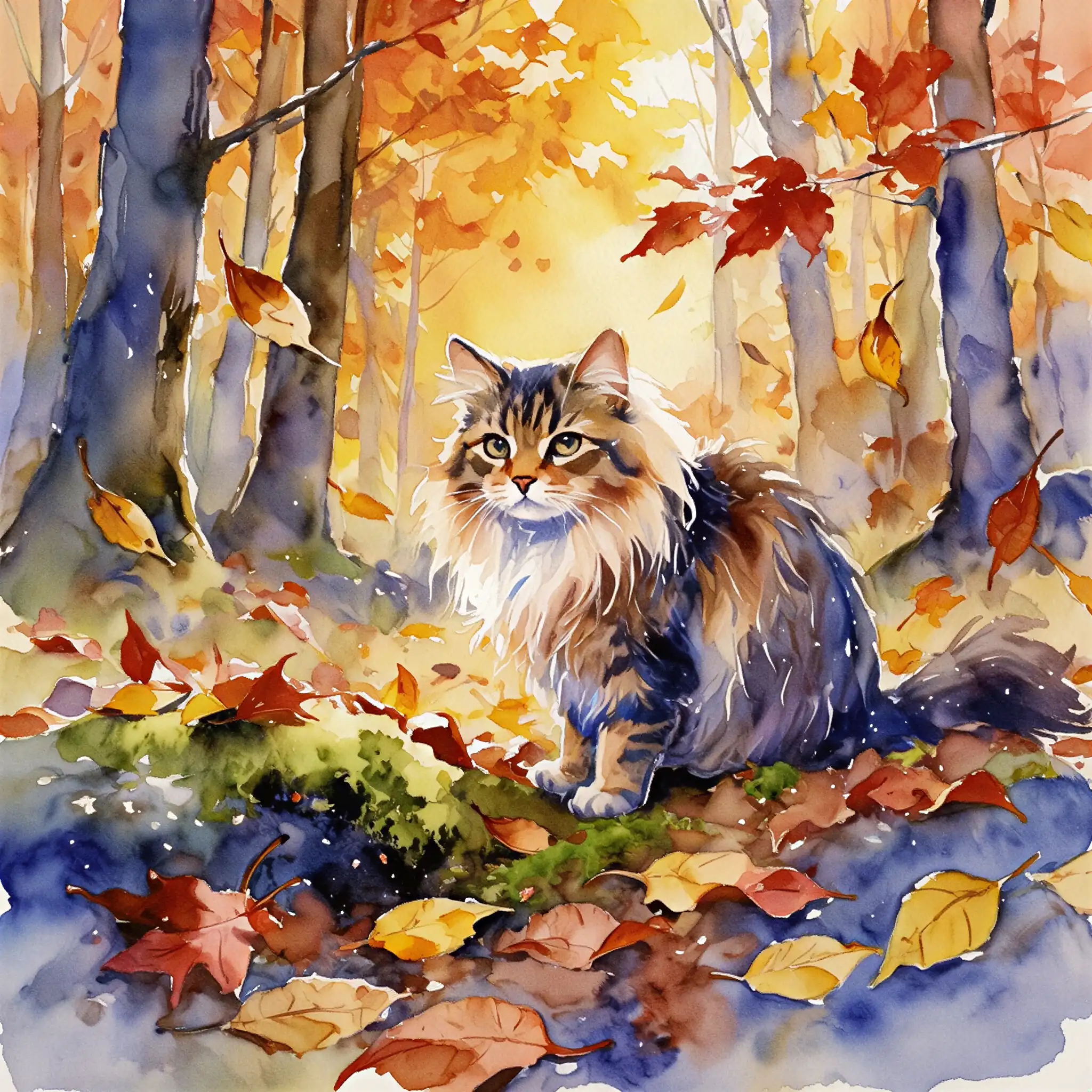 Custom watercolor portrait of a Turkish Angora