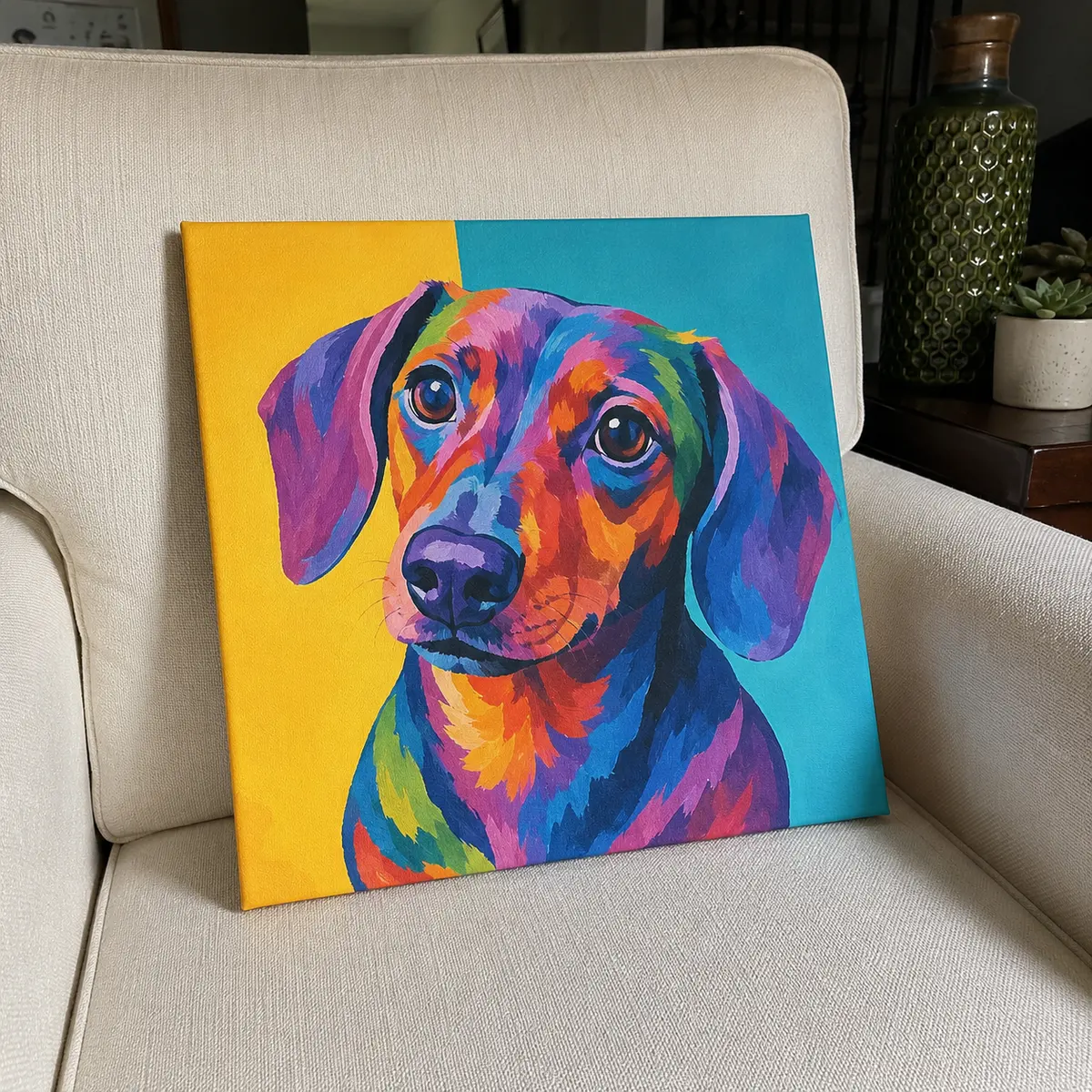 Dachshund pop art portrait on canvas